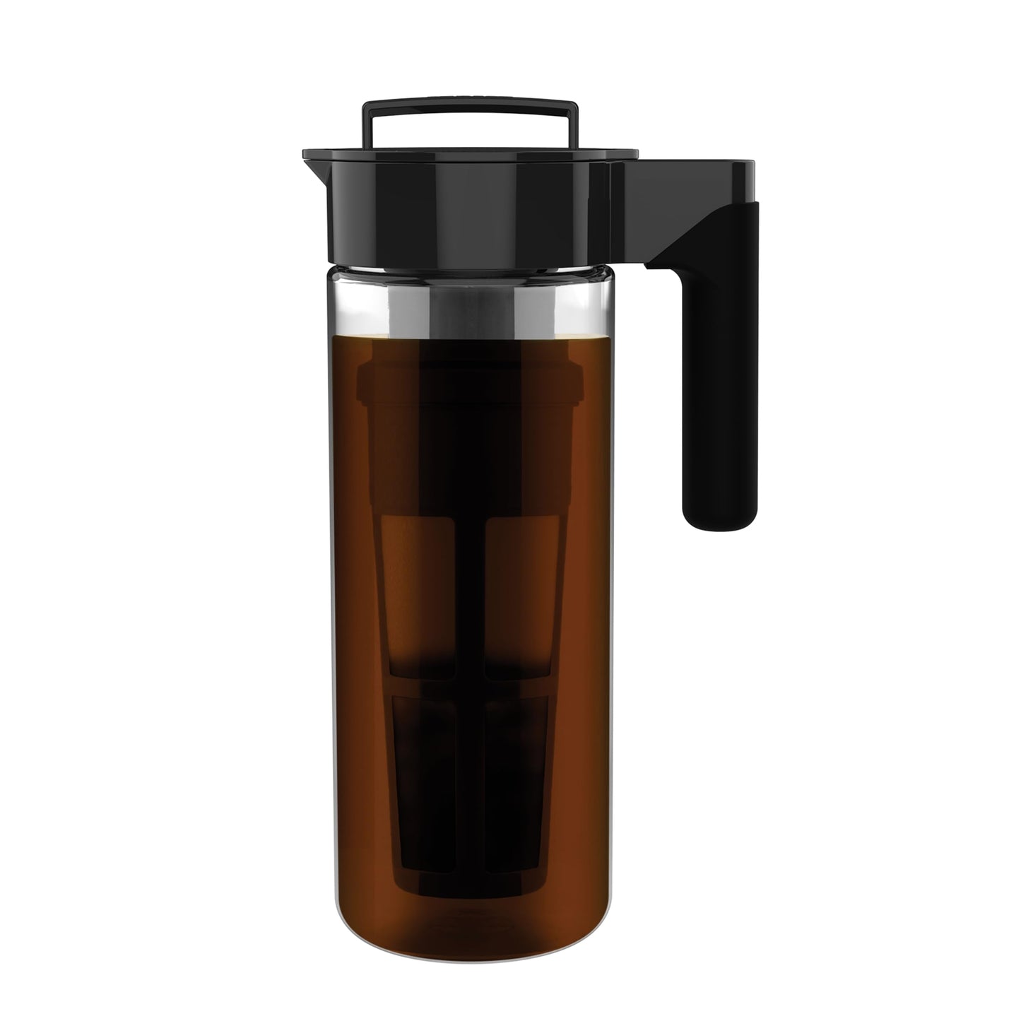 Takeya Patented Deluxe Cold Brew Coffee Maker with Black Lid Airtight Pitcher, 1 Quart, Black