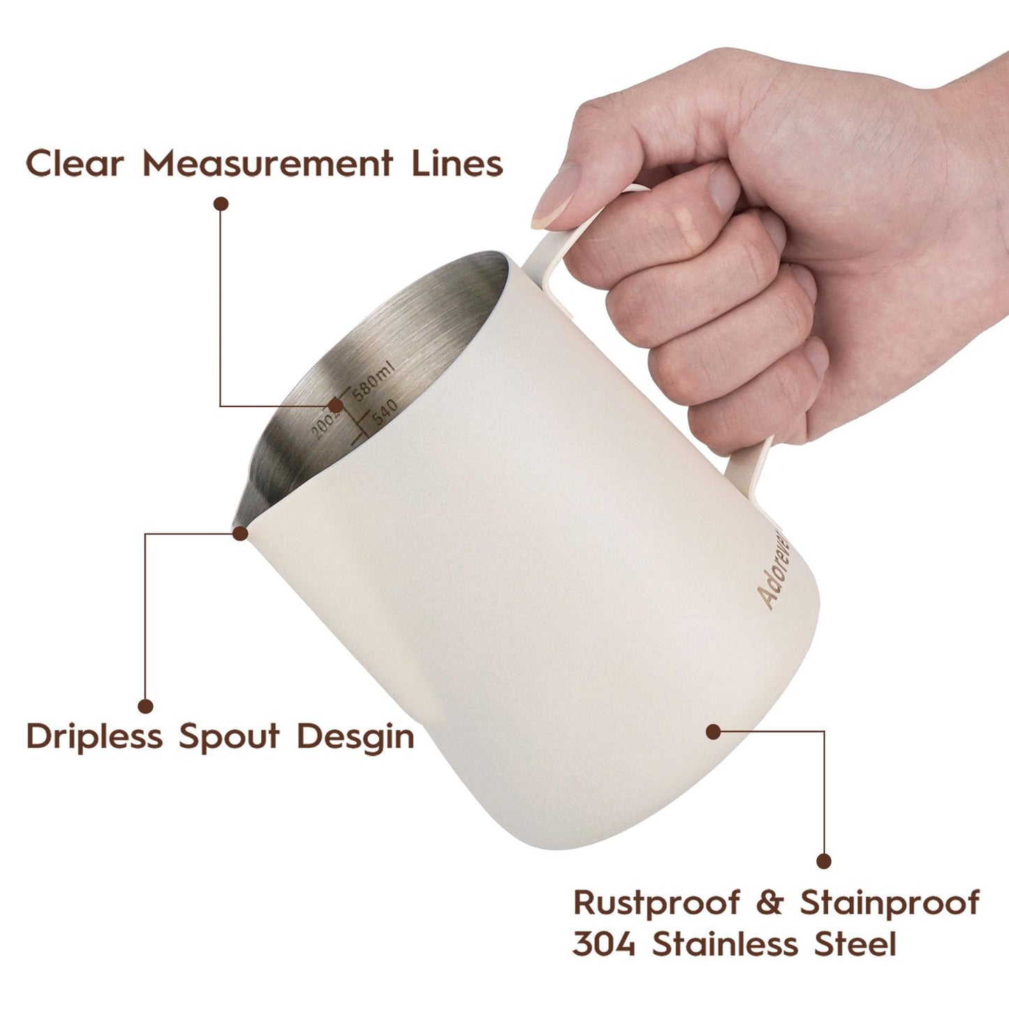 Milk Frothing Pitcher 350ml/600ml/900ml/1500ml (12oz/20oz/32oz/50oz) Steaming Pitchers Stainless Steel Milk/Coffee/Cappuccino/Latte Art Barista Steam Pitchers Milk Jug Cup with Art Pen,12oz