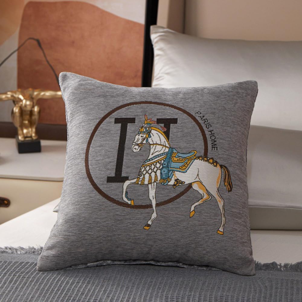 Croker Horse 18x18'' inches Throw Pillow Cushion Covers Set Pack of 2 Pcs - Luxury Horse Embroidery Modern Style Couch Sofa Pillow Cover for Living Room Bedroom (Orange)