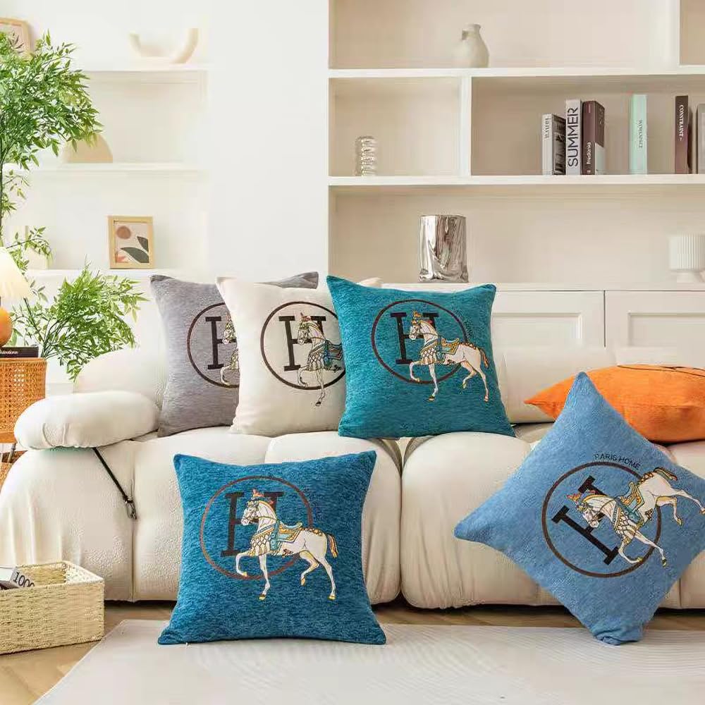 Croker Horse 18x18'' inches Throw Pillow Cushion Covers Set Pack of 2 Pcs - Luxury Horse Embroidery Modern Style Couch Sofa Pillow Cover for Living Room Bedroom (Orange)