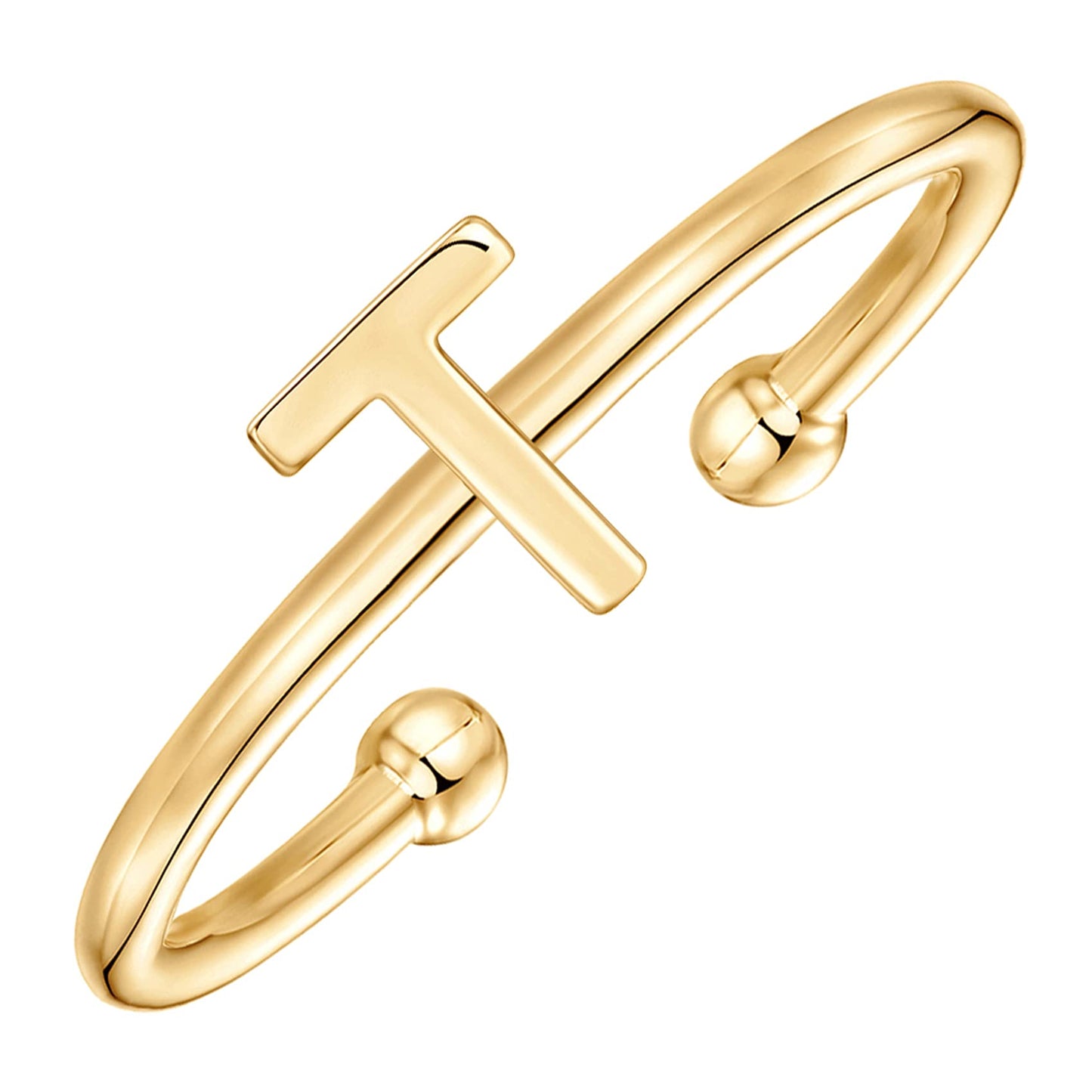 PAVOI 14K Gold Plated Initial Adjustable Ring | Womens Initial Ring | Fasion Ring Women