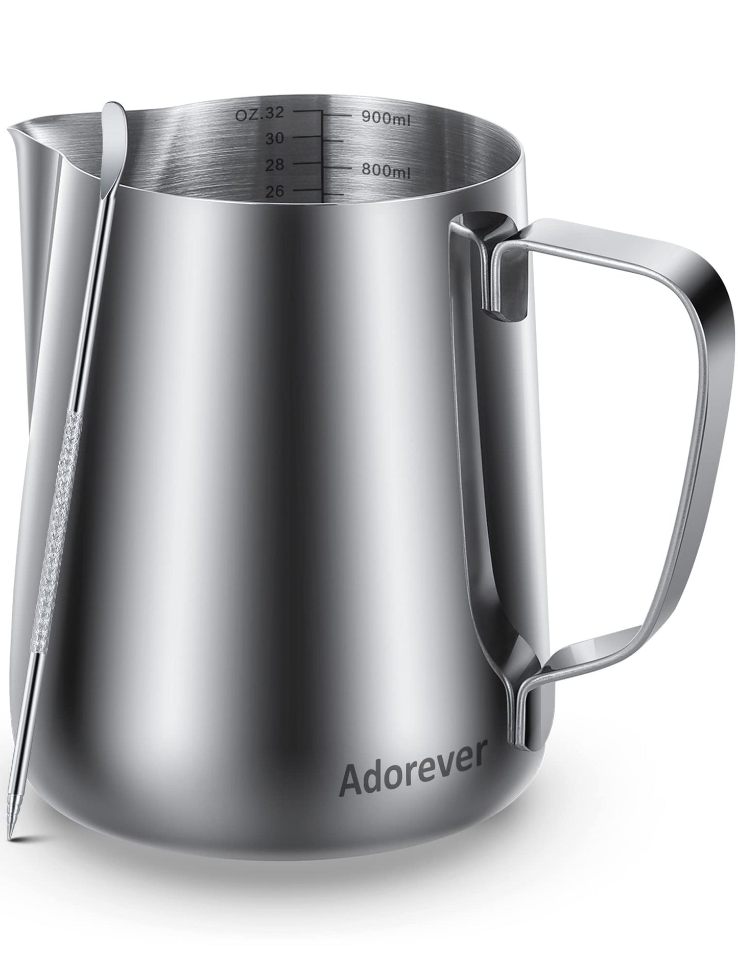 Milk Frothing Pitcher 350ml/600ml/900ml/1500ml (12oz/20oz/32oz/50oz) Steaming Pitchers Stainless Steel Milk/Coffee/Cappuccino/Latte Art Barista Steam Pitchers Milk Jug Cup with Art Pen,12oz