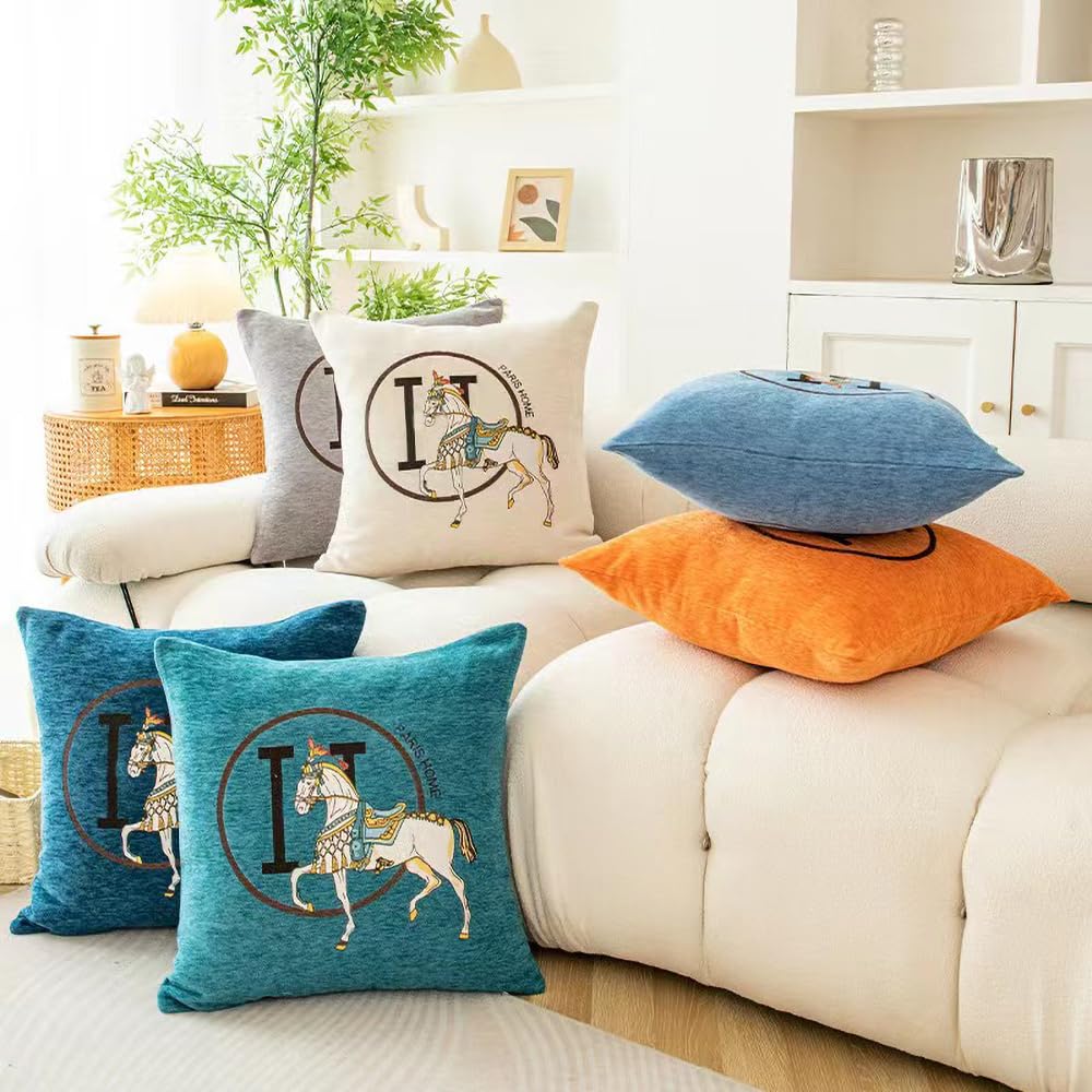 Croker Horse 18x18'' inches Throw Pillow Cushion Covers Set Pack of 2 Pcs - Luxury Horse Embroidery Modern Style Couch Sofa Pillow Cover for Living Room Bedroom (Orange)