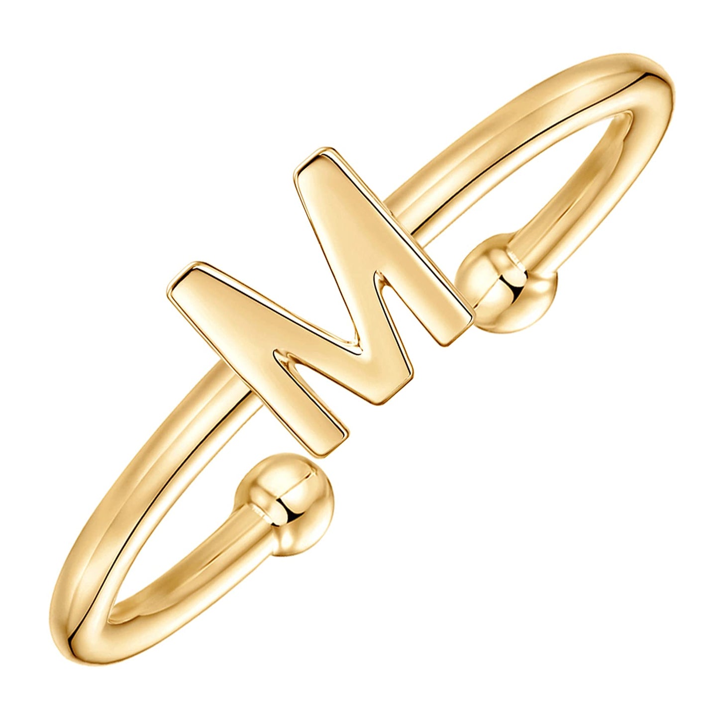 PAVOI 14K Gold Plated Initial Adjustable Ring | Womens Initial Ring | Fasion Ring Women