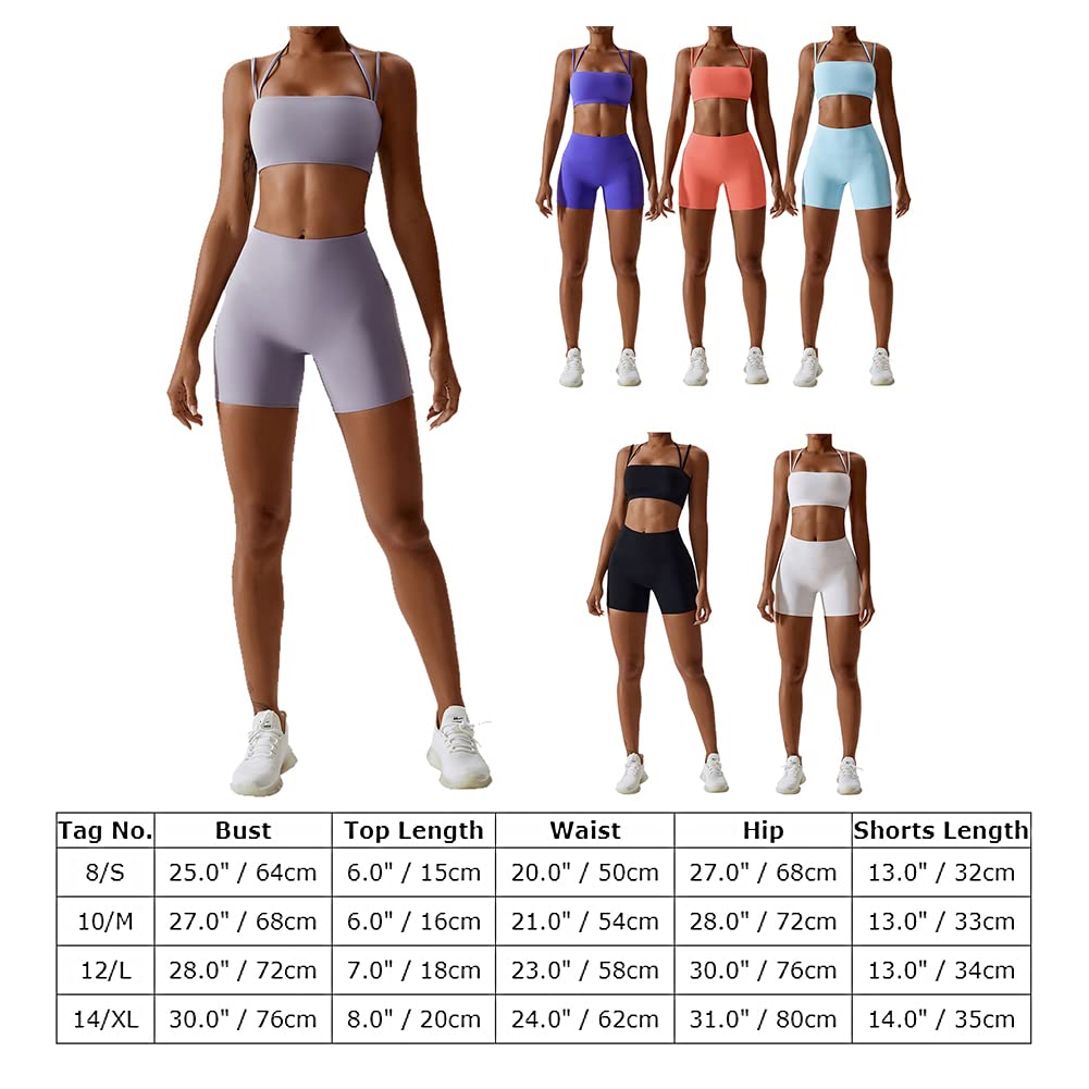 ABOCIW Workout Sets for Women 2 Piece Twist Front Halter Sports Bras High Waist Booty Shorts Exercise Gym Yoga Outfit