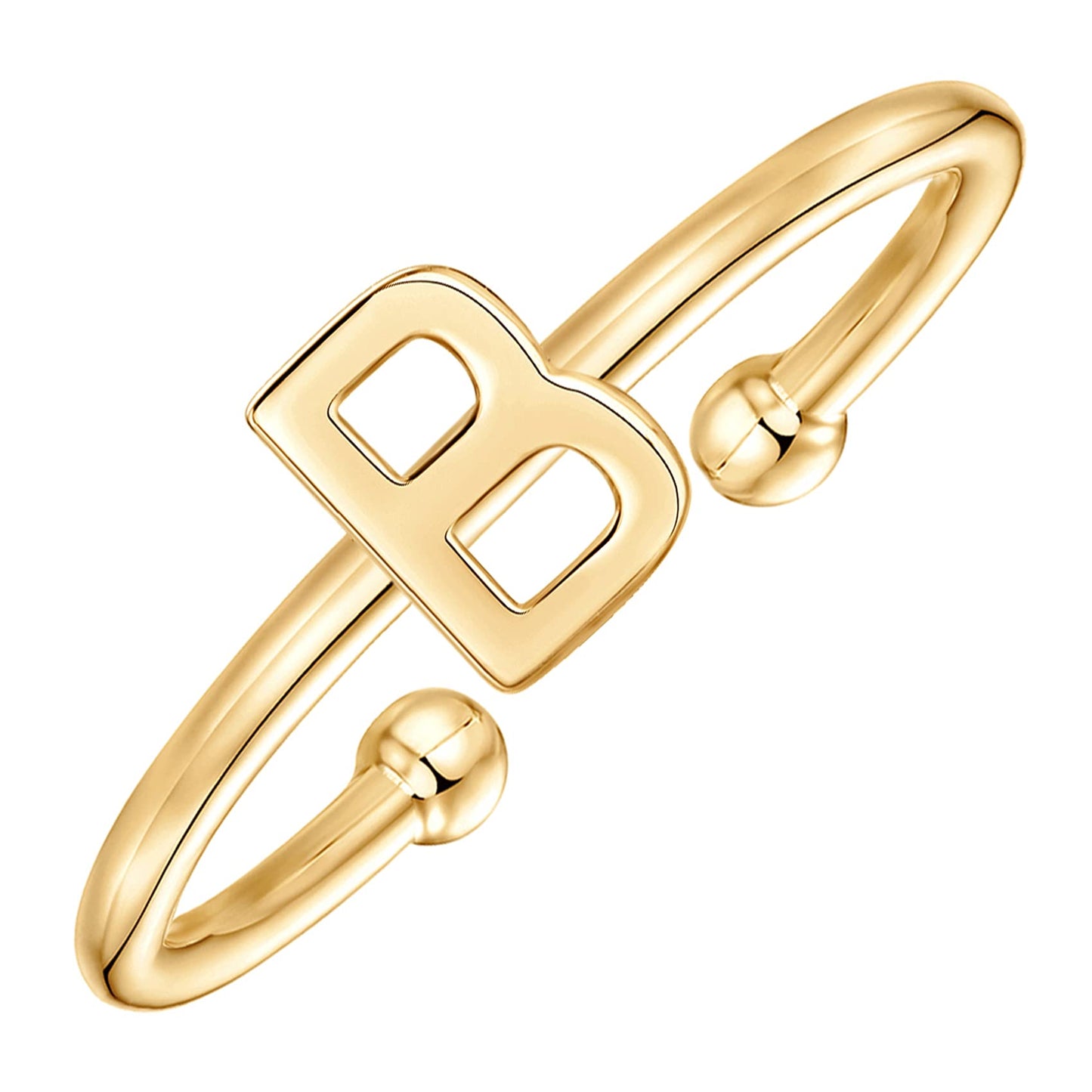 PAVOI 14K Gold Plated Initial Adjustable Ring | Womens Initial Ring | Fasion Ring Women