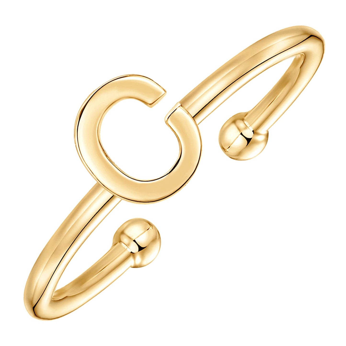 PAVOI 14K Gold Plated Initial Adjustable Ring | Womens Initial Ring | Fasion Ring Women