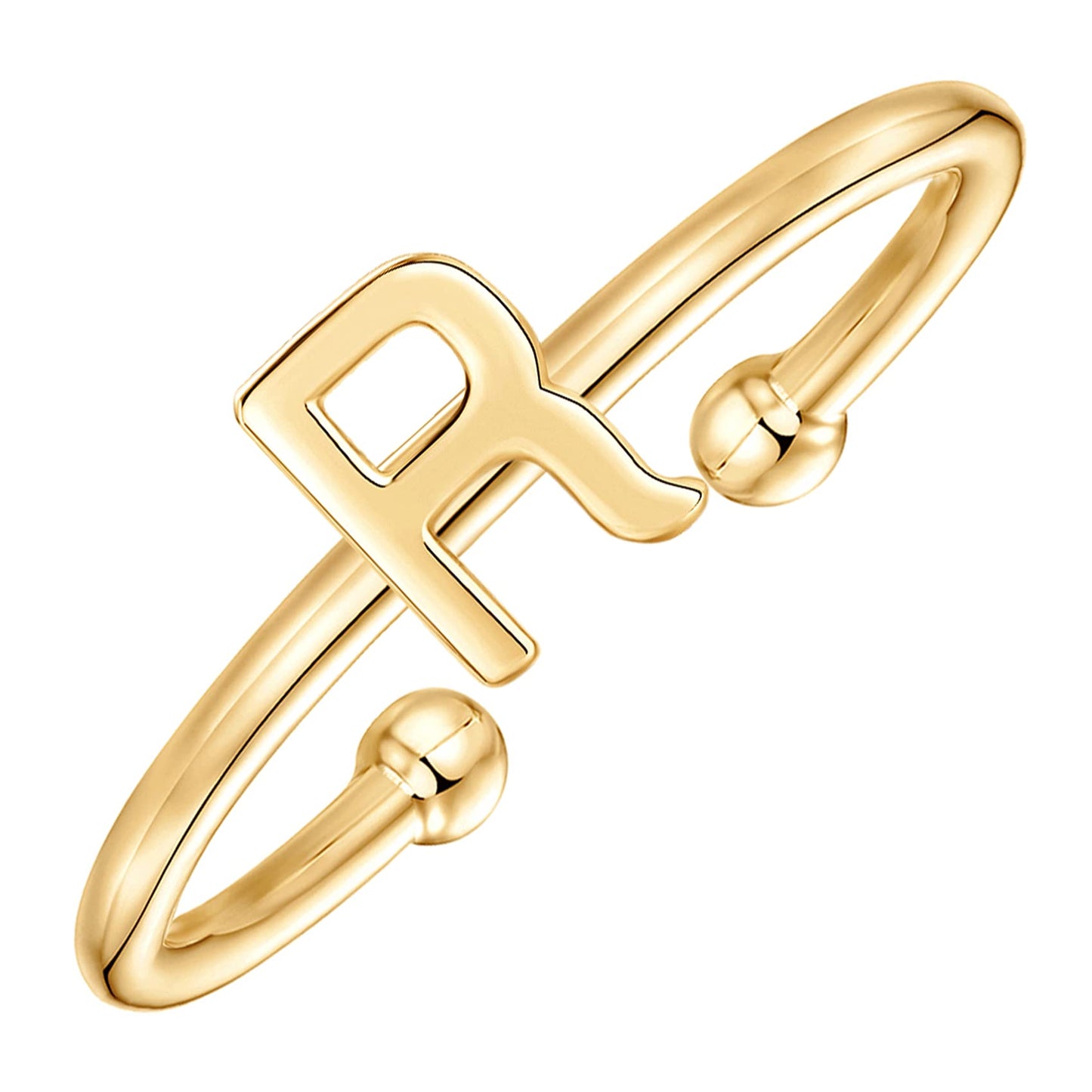 PAVOI 14K Gold Plated Initial Adjustable Ring | Womens Initial Ring | Fasion Ring Women