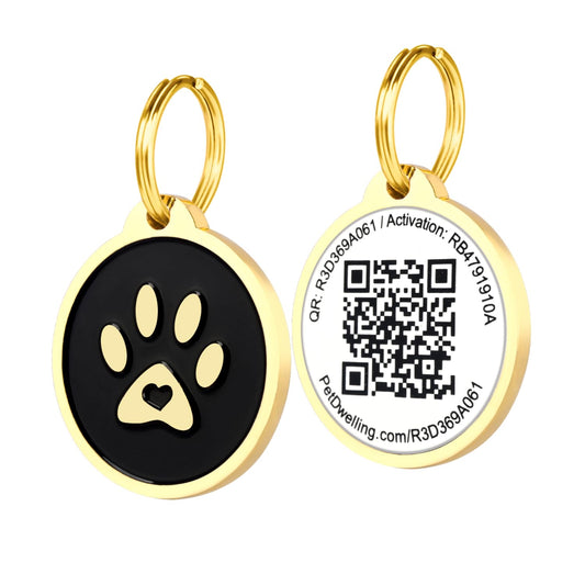 Premium Pet ID Tag for Dogs and Cats: Easy Scan QR Code, Instant Online Pet Profile Access, & Scan Location Alerts(Lux Gold Black Paw)