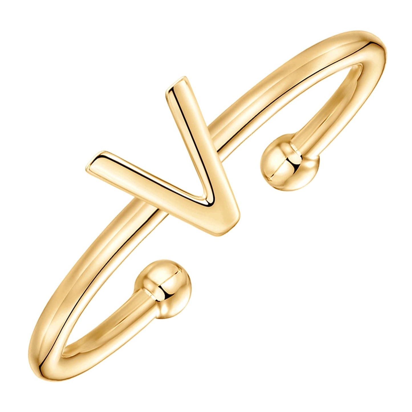 PAVOI 14K Gold Plated Initial Adjustable Ring | Womens Initial Ring | Fasion Ring Women