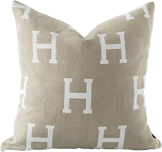 Croker Horse 20x20'' Inches Throw Pillow Cushion Cover - Beige H Letter Embroidery Modern Fashion Style Couch Sofa Pillow Cover for Living Room Bedroom