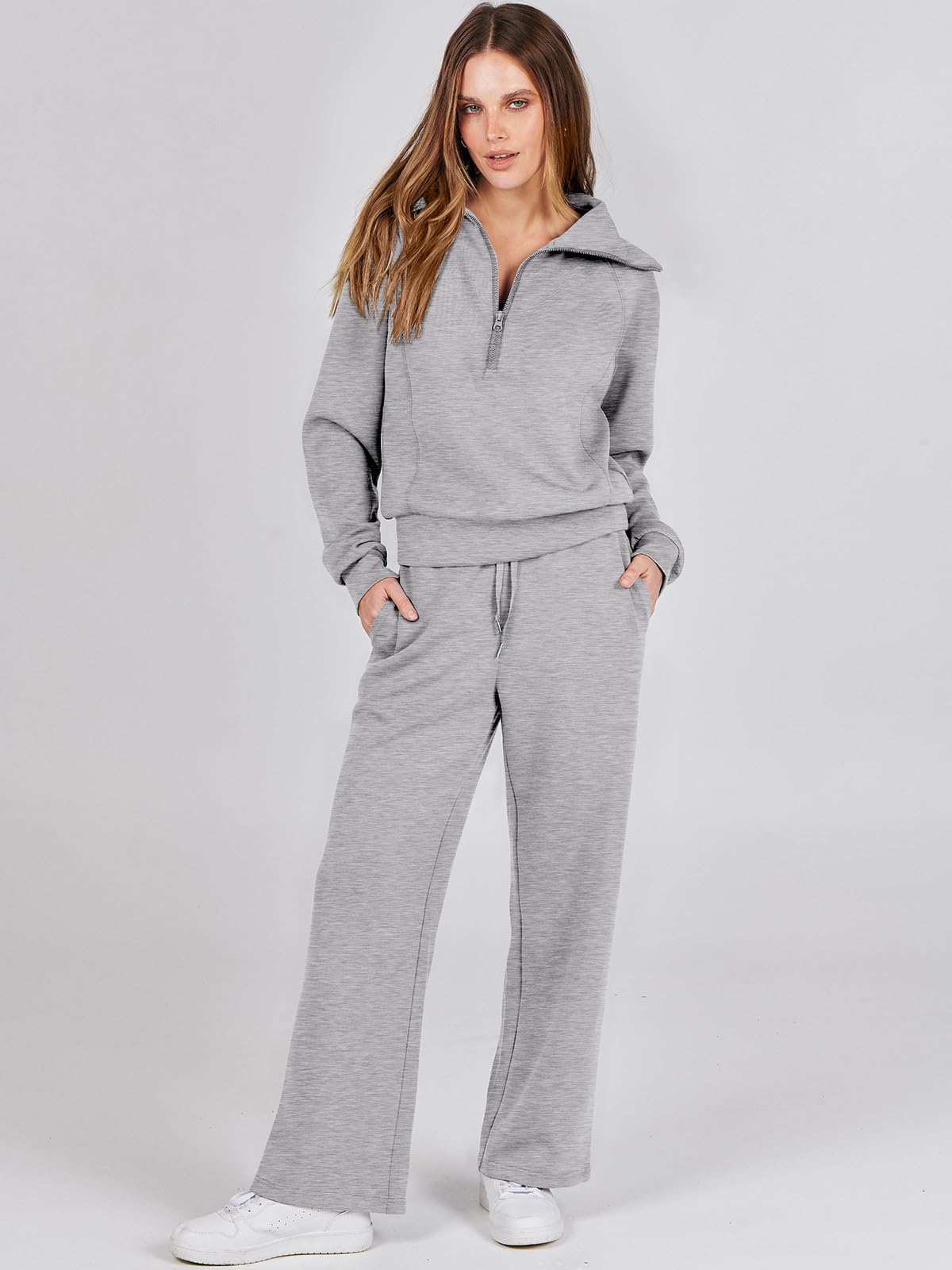 ANRABESS Women 2 Piece Outfits Sweatsuit Oversized Sweatshirt Sweatpants Tracksuit Sweat Lounge Matching Set 2024 Fall Trendy