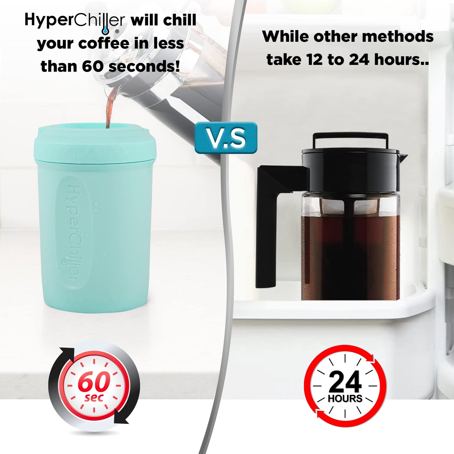 HyperChiller HC3 Patented Iced Coffee/Beverage Cooler, NEW, IMPROVED,STRONGER AND MORE DURABLE! Ready in One Minute, Reusable for Iced Tea, Wine, Spirits, Alcohol, Juice, 12.5 Oz, Black