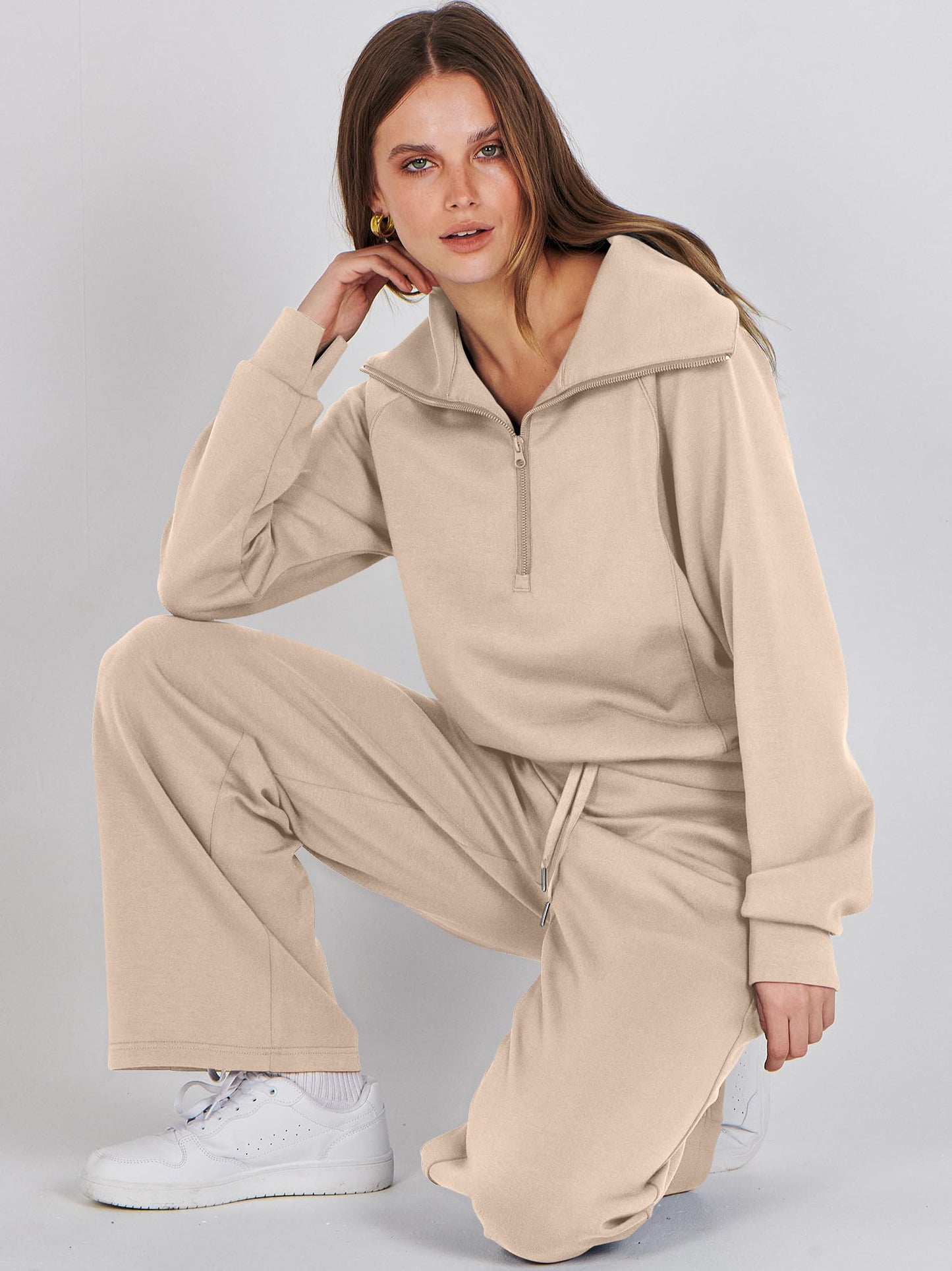 ANRABESS Women 2 Piece Outfits Sweatsuit Oversized Sweatshirt Sweatpants Tracksuit Sweat Lounge Matching Set 2024 Fall Trendy