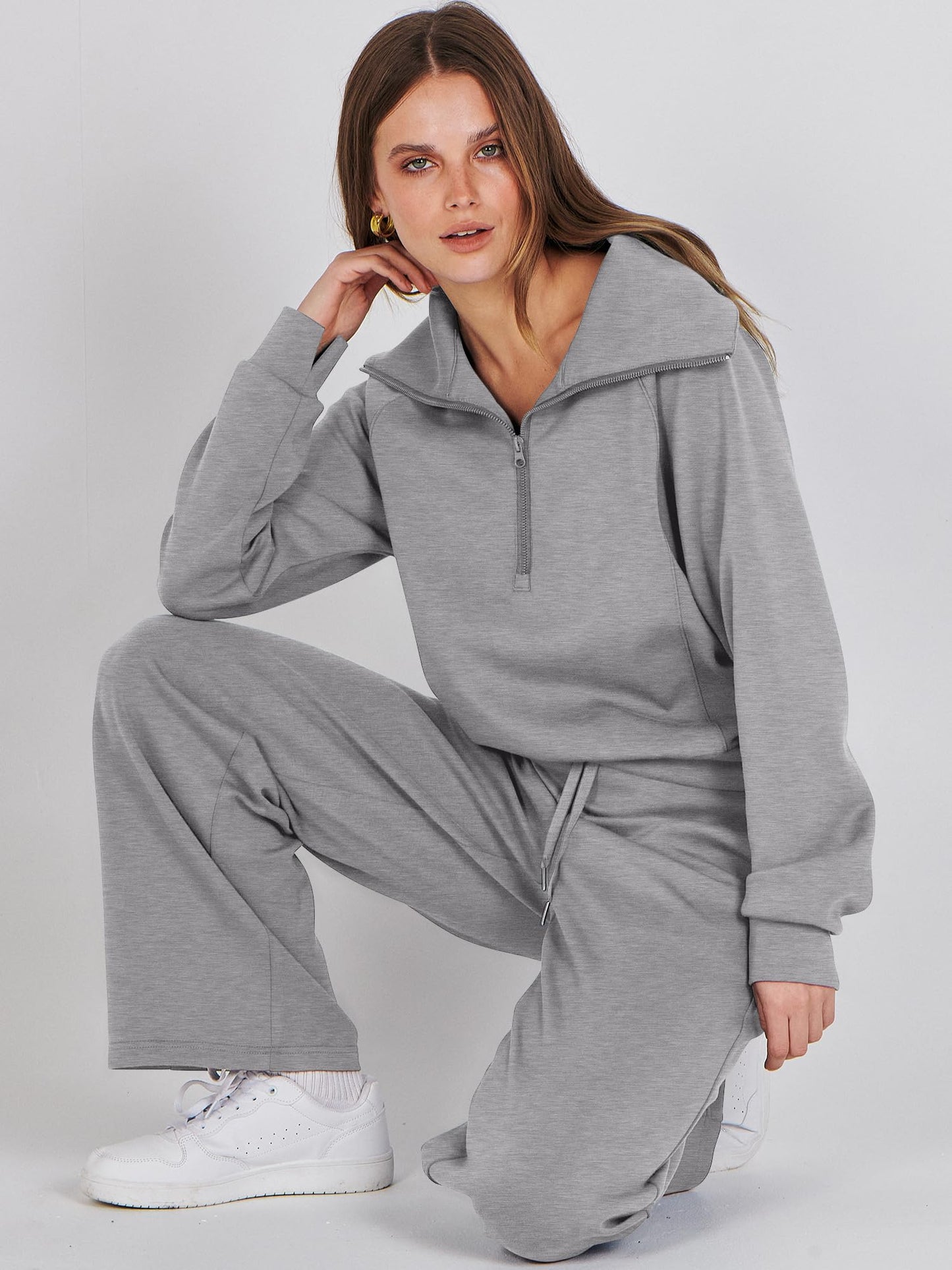 ANRABESS Women 2 Piece Outfits Sweatsuit Oversized Sweatshirt Sweatpants Tracksuit Sweat Lounge Matching Set 2024 Fall Trendy