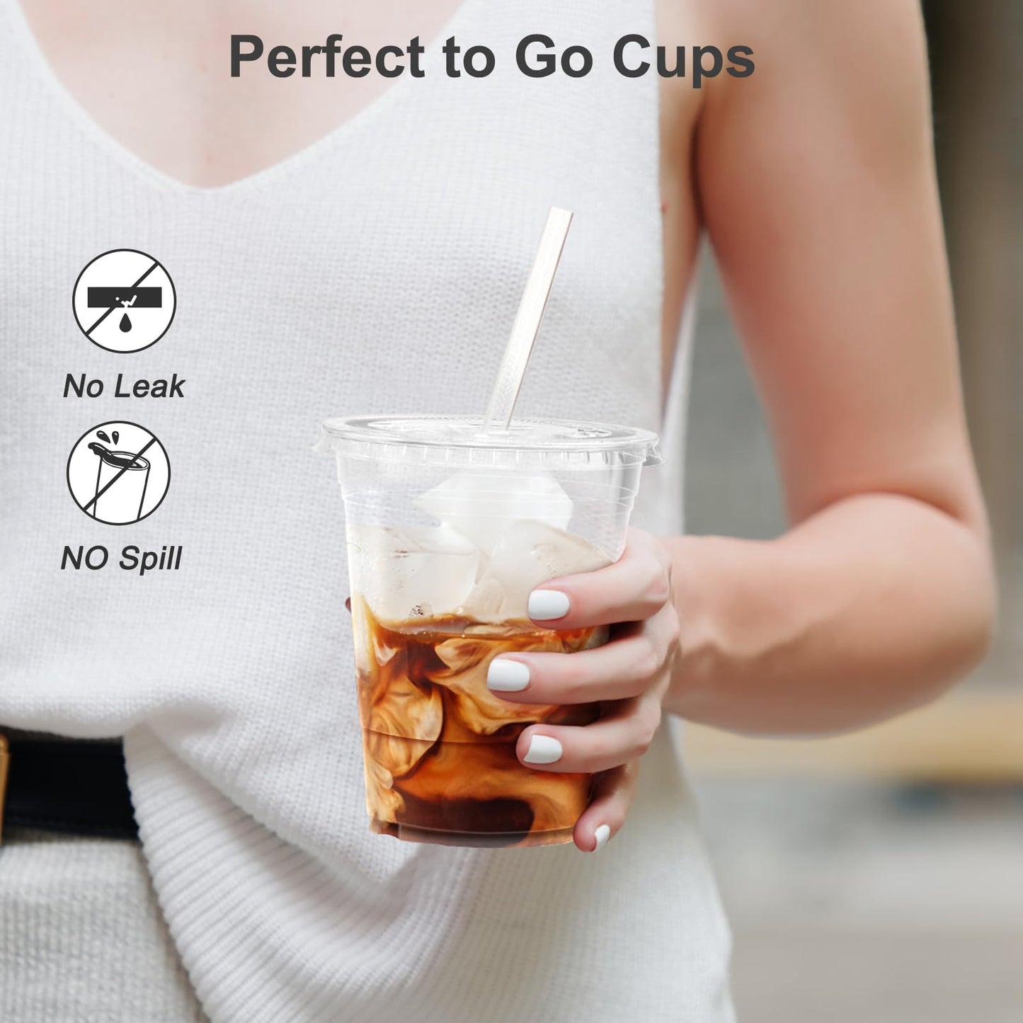 100 Pack - 16 oz Clear Plastic Cups with Lids and Straws, Sturdy & Food Safe Iced Coffee Cups with lids, Iced Coffee Cup, Disposable Cups Plastic Coffee Cups Smoothie Cups for Cold Drinks