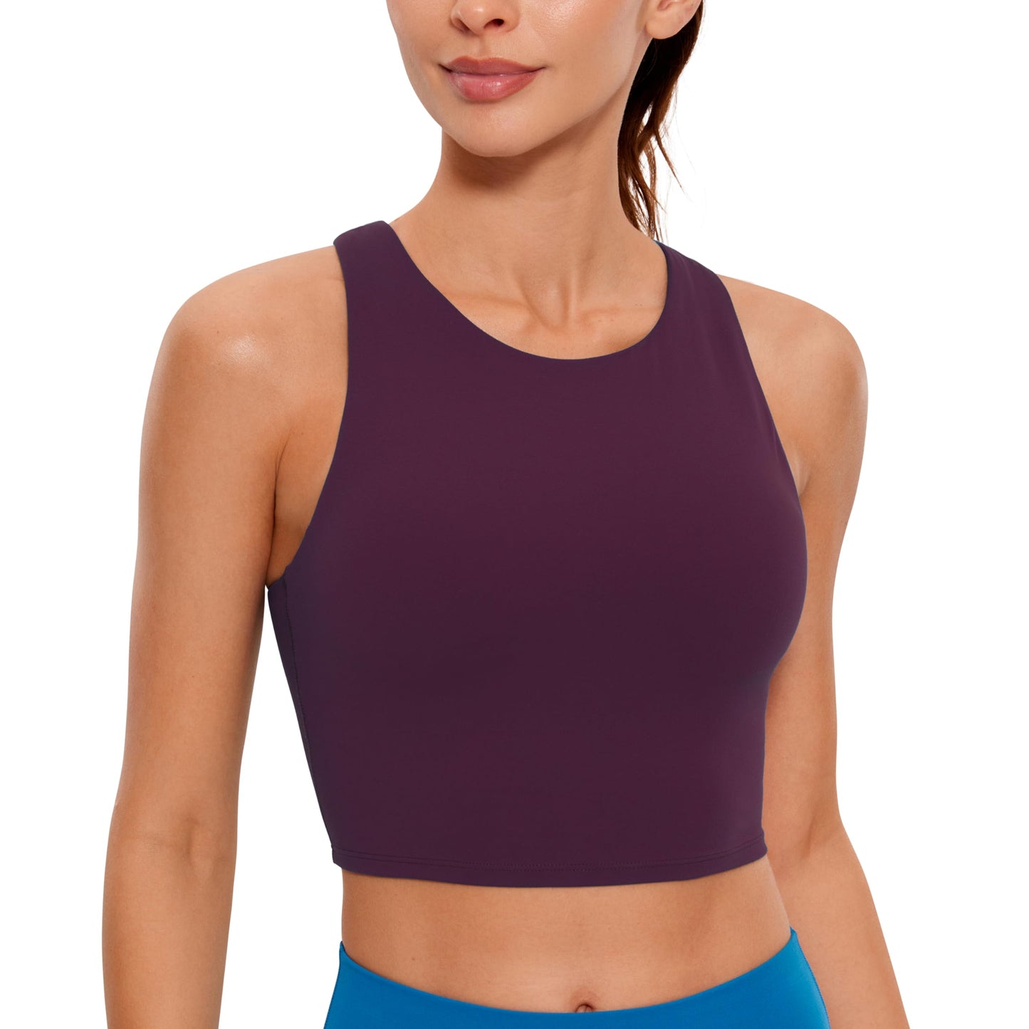 CRZ YOGA Butterluxe Racerback High Neck Longline Sports Bras for Women - Padded Workout Crop Tank Tops with Built in Bra