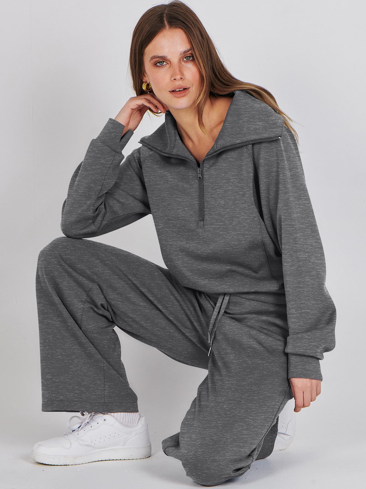 ANRABESS Women 2 Piece Outfits Sweatsuit Oversized Sweatshirt Sweatpants Tracksuit Sweat Lounge Matching Set 2024 Fall Trendy