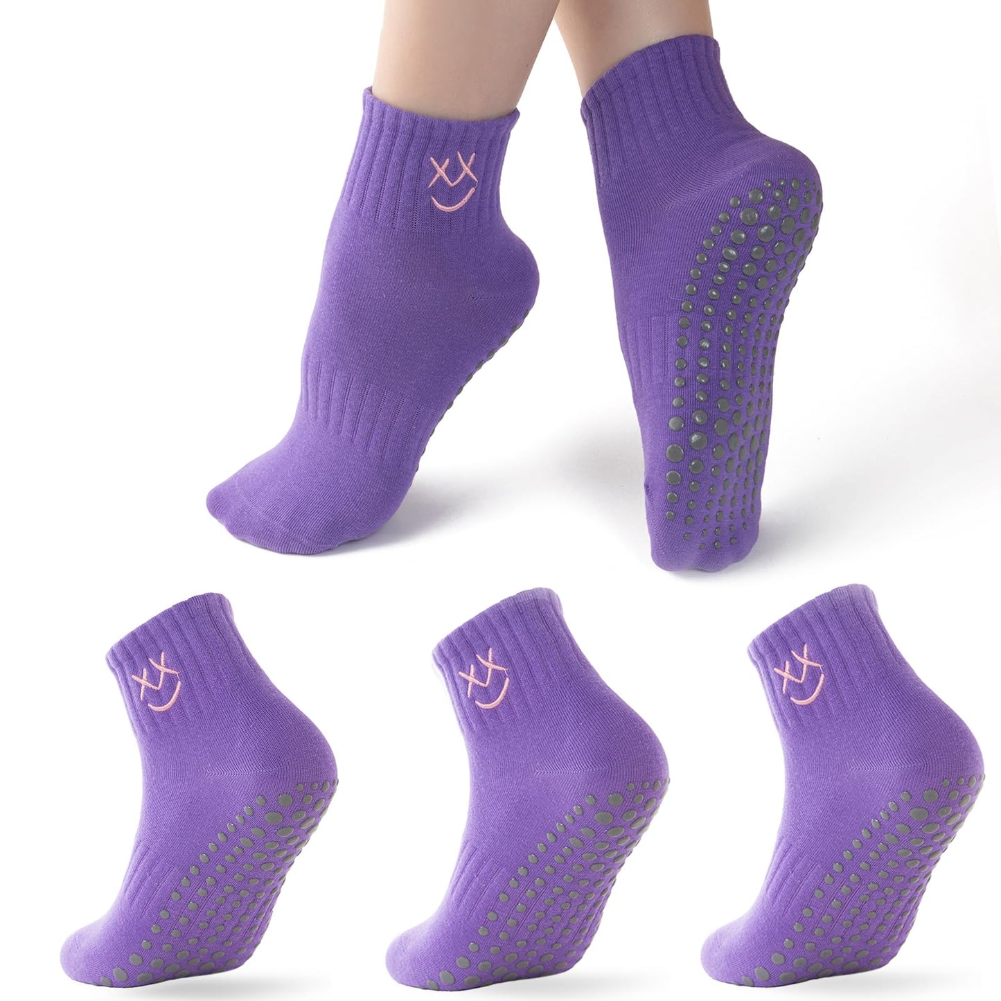 3 Packs Pilates Socks with Grips,Yoga Socks Barre Socks Non Slip Socks for Barre Ballet Barefoot Workout