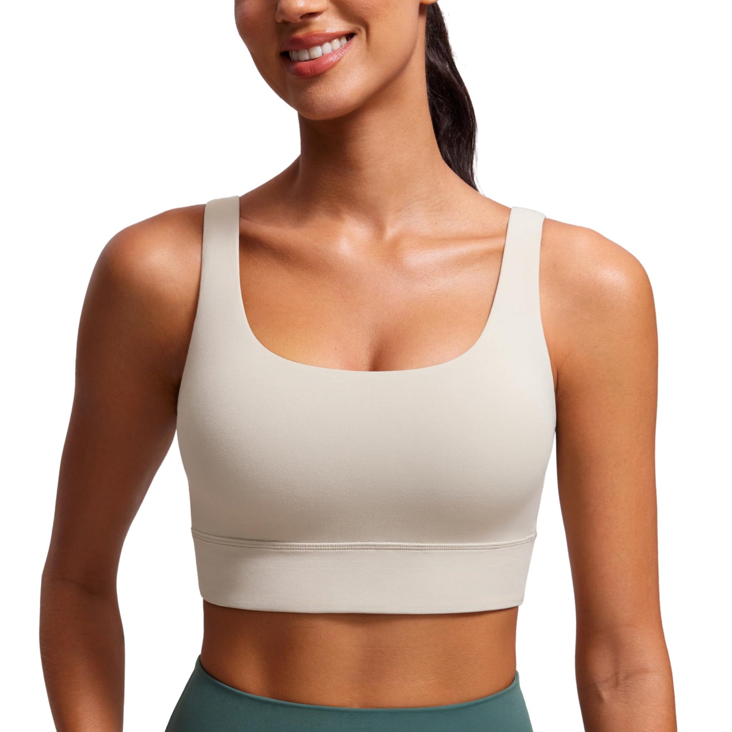 CRZ YOGA Butterluxe Womens U Back Sports Bra - Scoop Neck Padded Low Impact Yoga Bra Workout Crop Top with Built in Bra