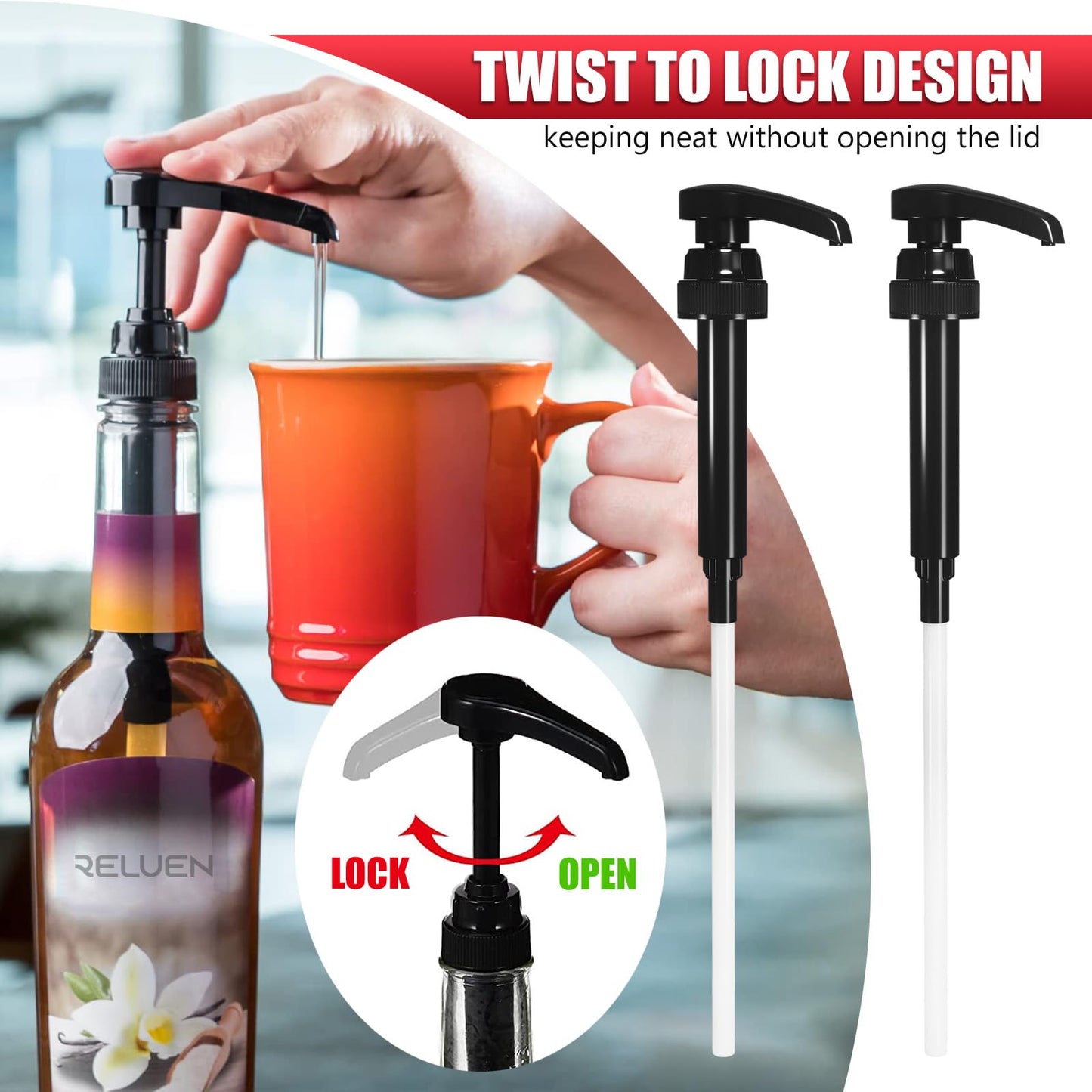 4Pcs Coffee Syrup Pump Dispenser - Coffee Syrup Pumps Torani Syrup Pump for Syrup Bottle Pumps for Coffee Syrup Bottle Coffee Pumps for Syrup Bottle - Skinny Syrup Pump for Bottle Syrup Dispenser Pump