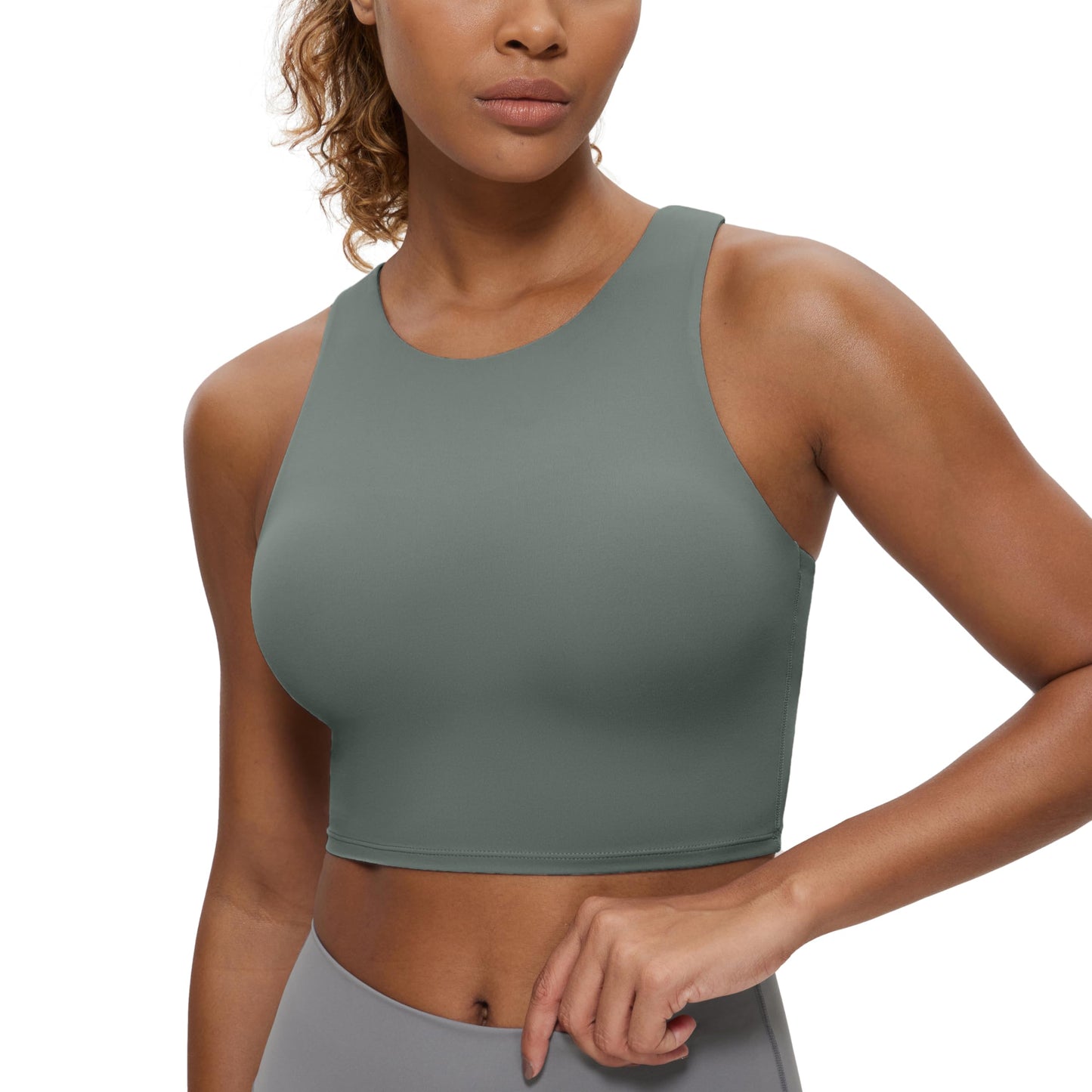 CRZ YOGA Butterluxe Racerback High Neck Longline Sports Bras for Women - Padded Workout Crop Tank Tops with Built in Bra