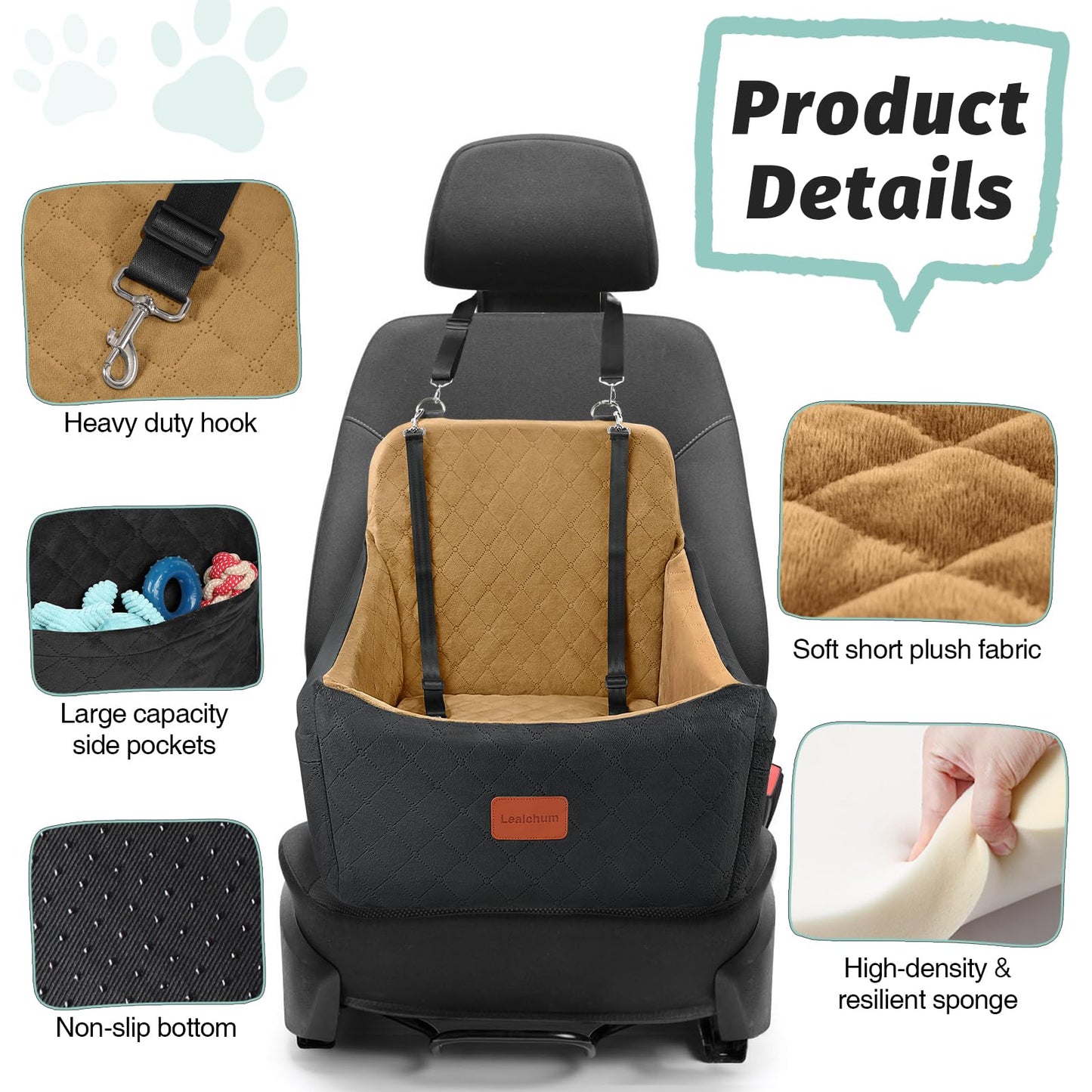 Dog Booster Car Seat,Pet Car Seat Easy to Install,Car Dog Bed with Anti Slip Bottom,Fully Detachable and Washable Dog Travel Car Bed,Snug Puppy Car Seat (Black/Coffee, Medium)