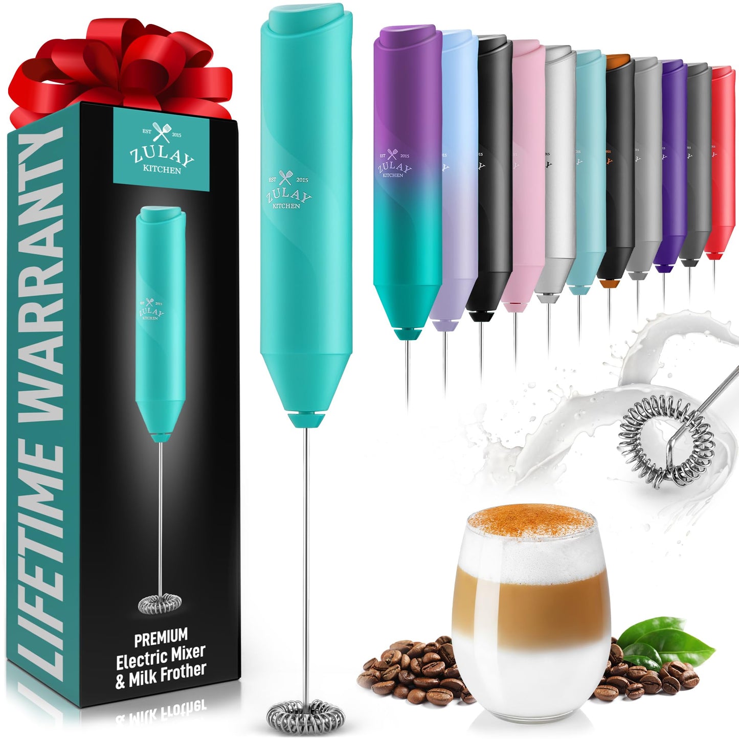 Zulay Kitchen Powerful Milk Frother Wand - Mini Milk Frother Handheld Stainless Steel - Battery Operated Drink Mixer for Coffee, Lattes, Cappuccino, Matcha - Froth Mate Milk Frother Gift - Black