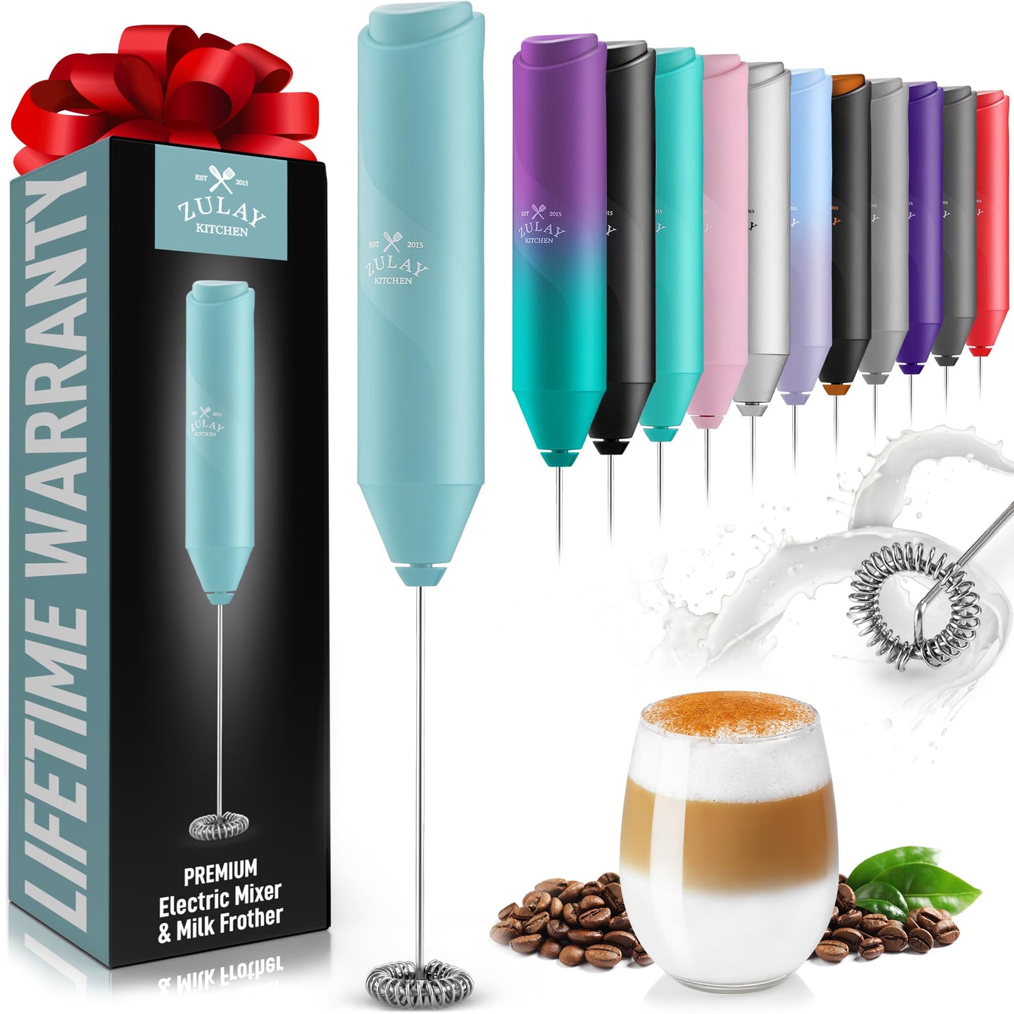 Zulay Kitchen Powerful Milk Frother Wand - Mini Milk Frother Handheld Stainless Steel - Battery Operated Drink Mixer for Coffee, Lattes, Cappuccino, Matcha - Froth Mate Milk Frother Gift - Black