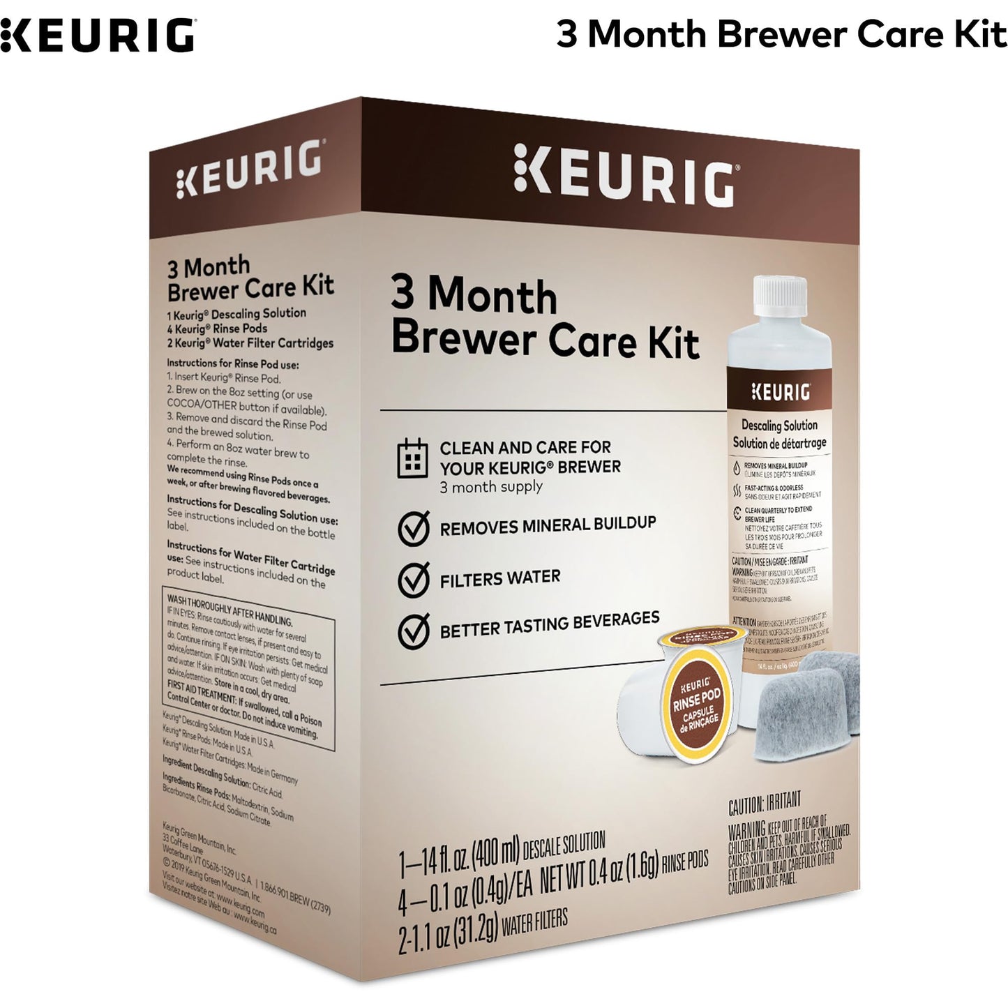 Keurig 3-Month Brewer Maintenance Kit Includes Descaling Solution, Water Filter Cartridges & Rinse Pods, Compatible Classic/1.0 & 2.0 K-Cup Coffee Makers, 7 Count