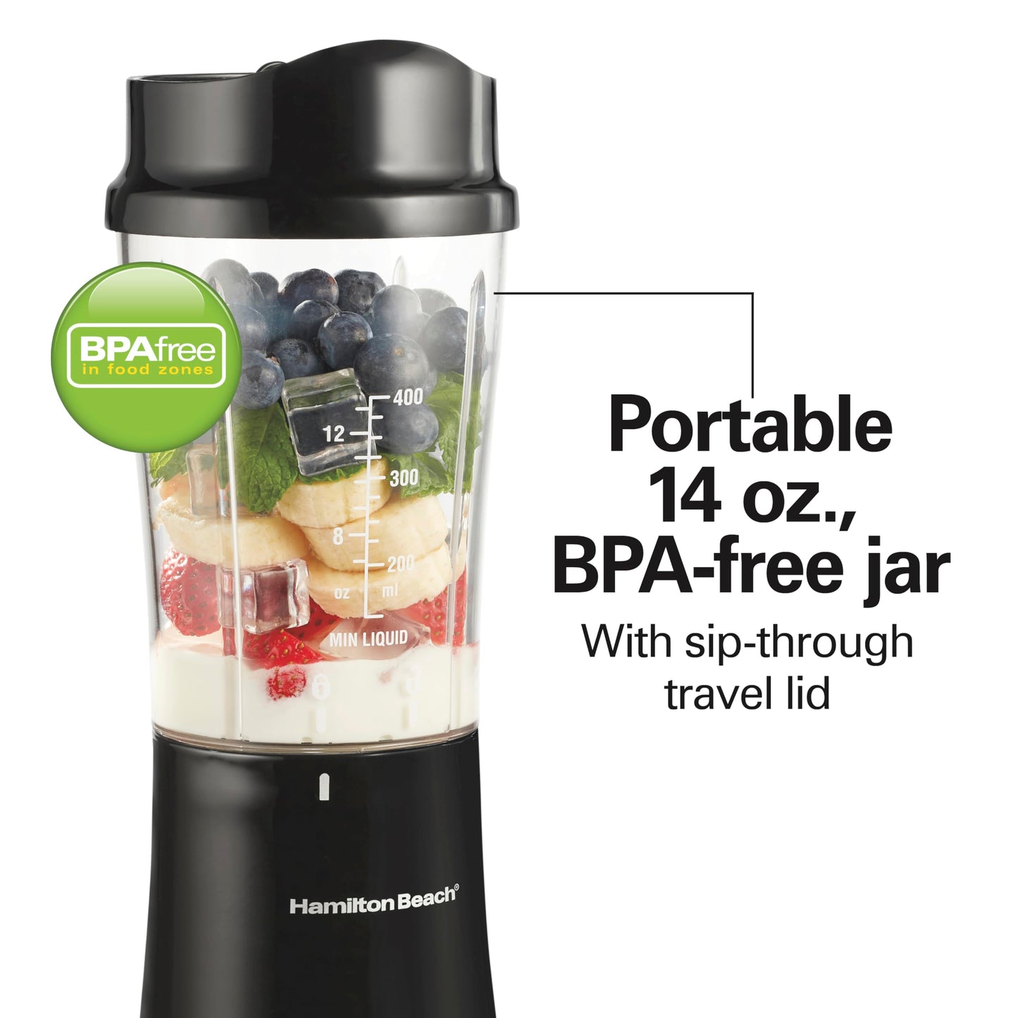 Hamilton Beach Portable Blender for Shakes and Smoothies with 14 Oz BPA Free Travel Cup and Lid, Durable Stainless Steel Blades for Powerful Blending Performance, Coral (51171)