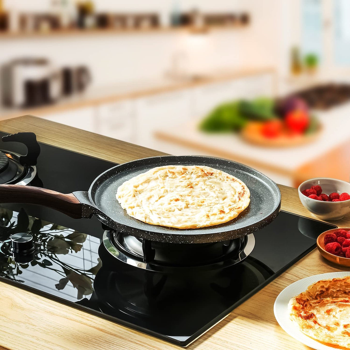 SENSARTE Nonstick Crepe Pan with Spreader, 10-Inch Natural Ceramic Coating Dosa Pan Pancake Flat Skillet Tawa Griddle with Stay-Cool Handle, Induction Compatible, PFOA Free (White)