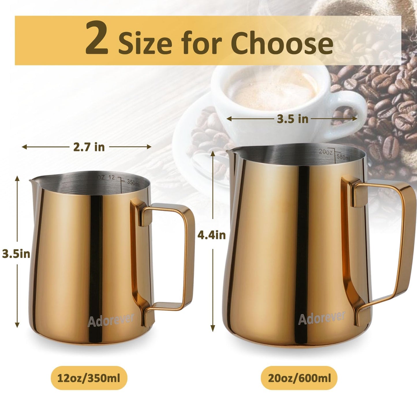 Milk Frothing Pitcher 350ml/600ml/900ml/1500ml (12oz/20oz/32oz/50oz) Steaming Pitchers Stainless Steel Milk/Coffee/Cappuccino/Latte Art Barista Steam Pitchers Milk Jug Cup with Art Pen,12oz