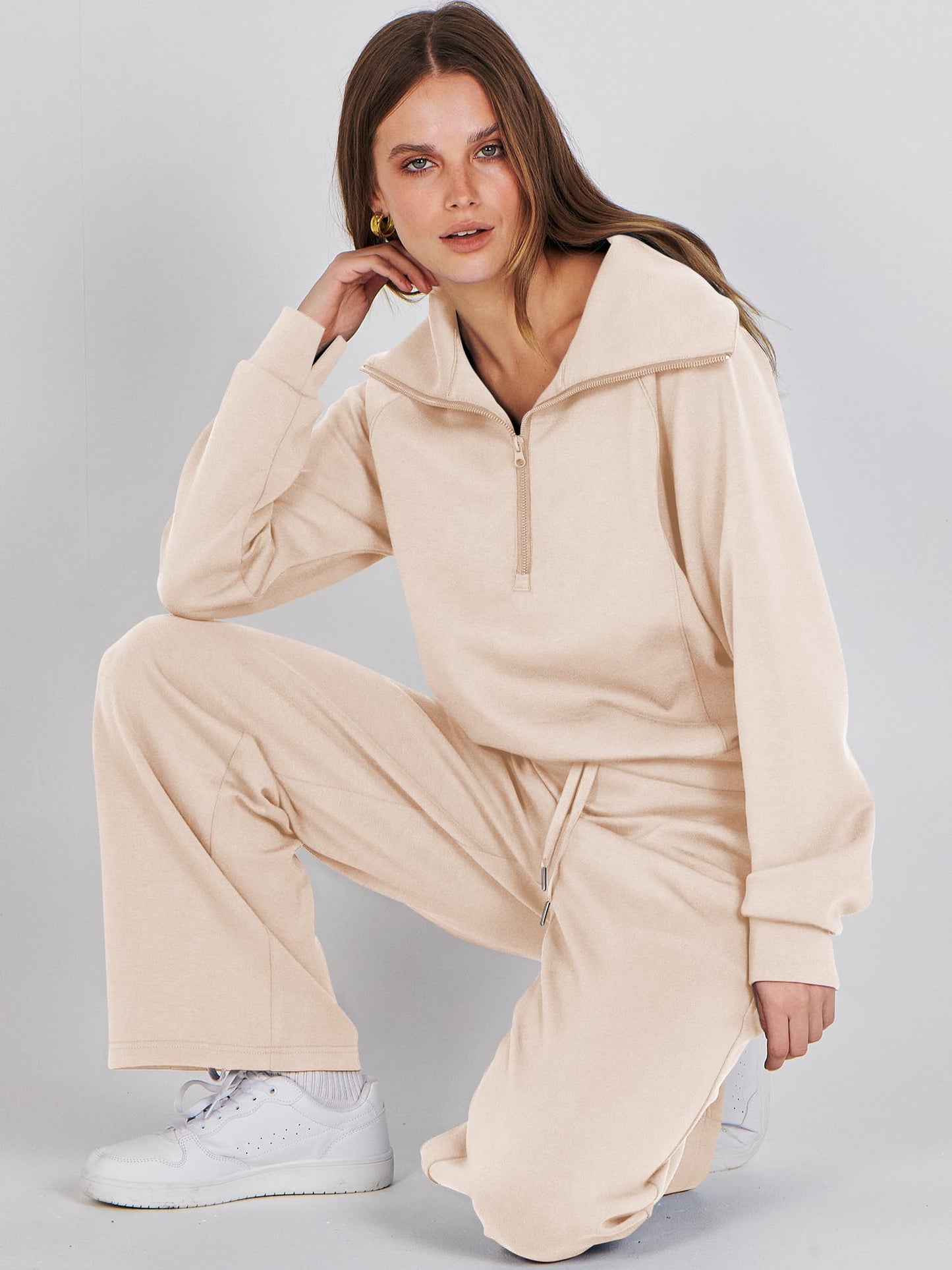 ANRABESS Women 2 Piece Outfits Sweatsuit Oversized Sweatshirt Sweatpants Tracksuit Sweat Lounge Matching Set 2024 Fall Trendy