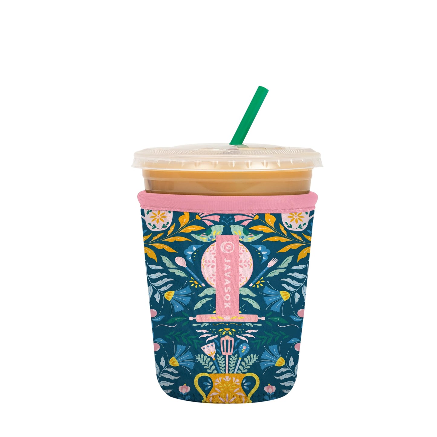 Sok It Java Sok Iced Coffee & Cold Soda Insulated Neoprene Cup Sleeve (English Garden Picnic, Medium: 22-28oz)