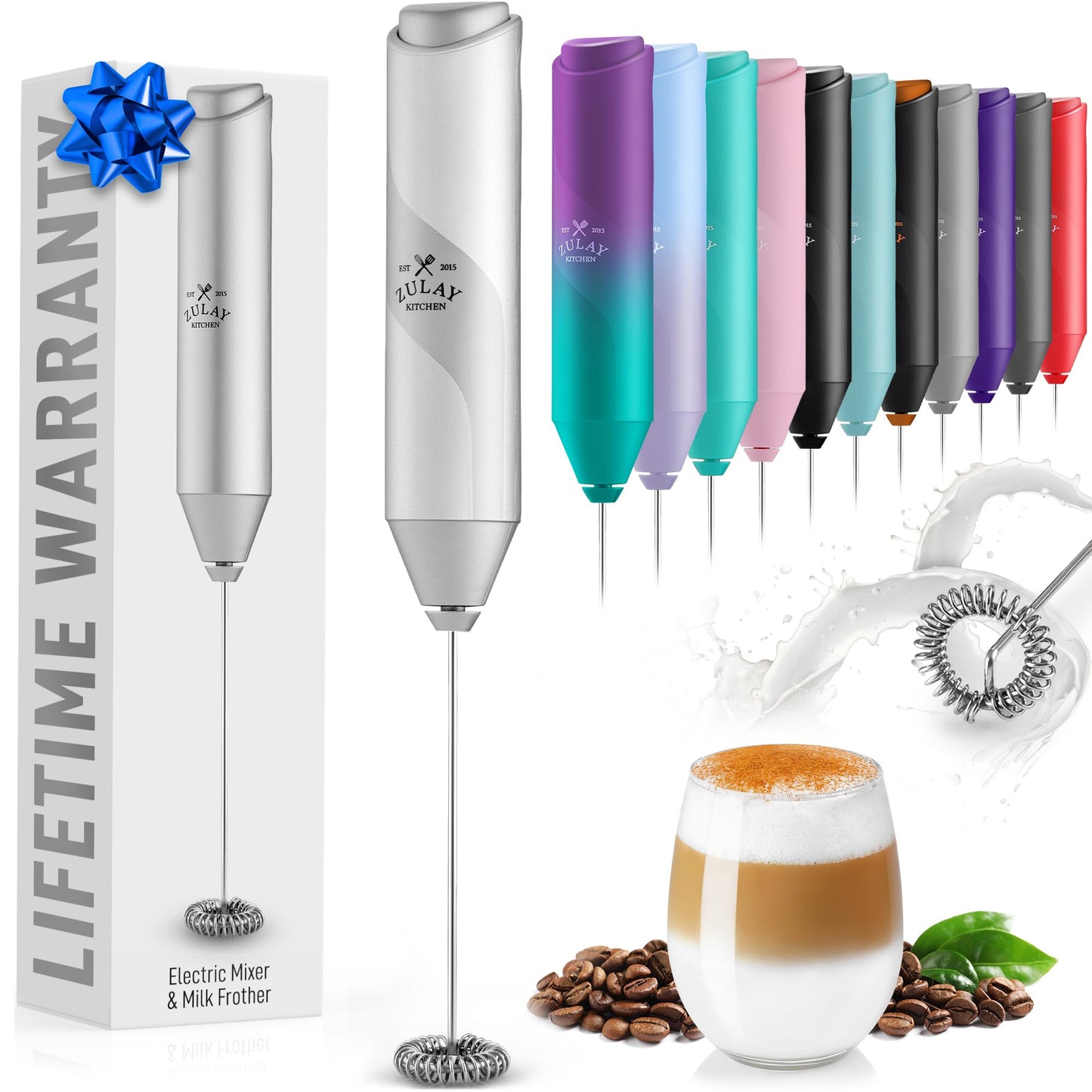 Zulay Kitchen Powerful Milk Frother Wand - Mini Milk Frother Handheld Stainless Steel - Battery Operated Drink Mixer for Coffee, Lattes, Cappuccino, Matcha - Froth Mate Milk Frother Gift - Black