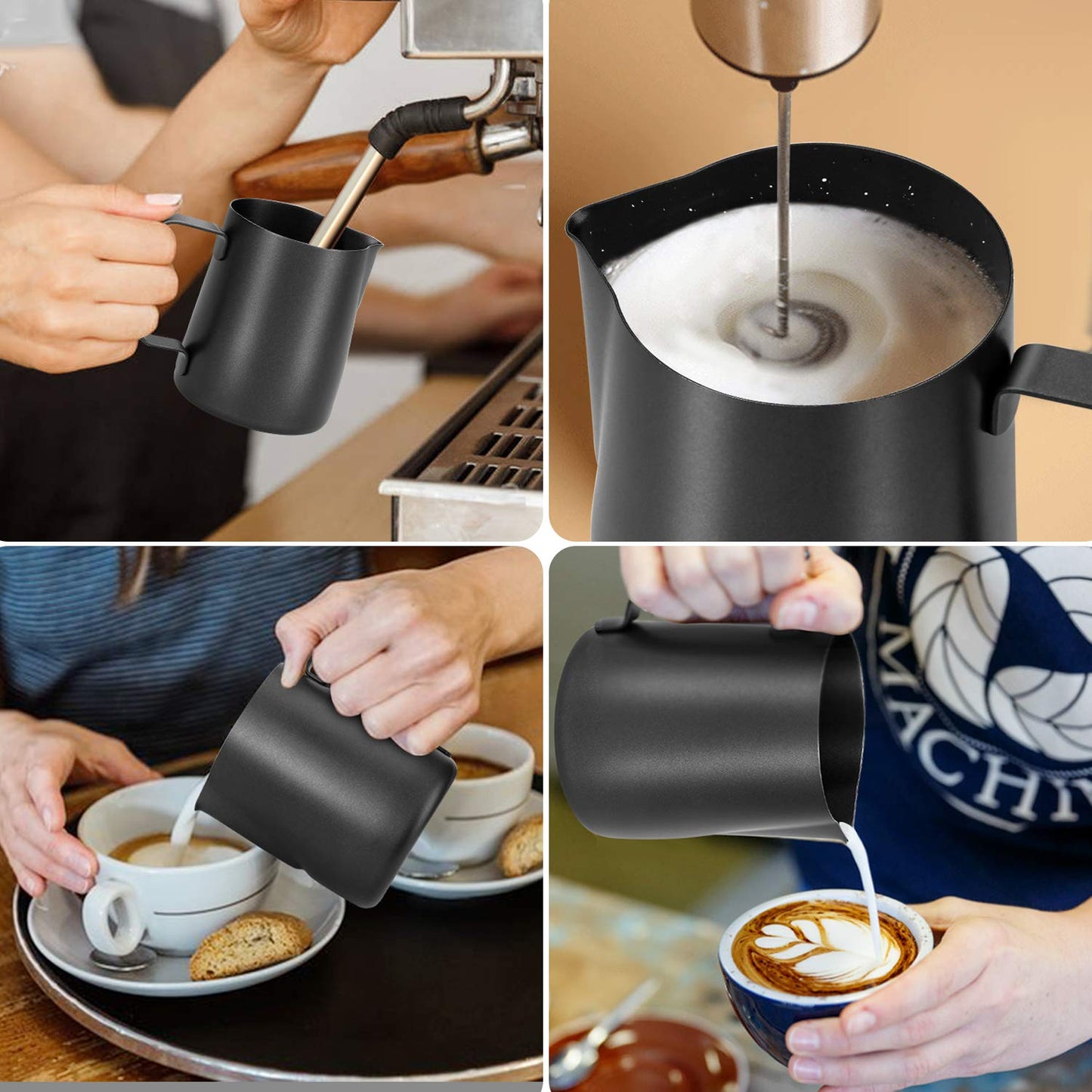 Milk Frothing Pitcher 350ml/600ml/900ml/1500ml (12oz/20oz/32oz/50oz) Steaming Pitchers Stainless Steel Milk/Coffee/Cappuccino/Latte Art Barista Steam Pitchers Milk Jug Cup with Art Pen,12oz