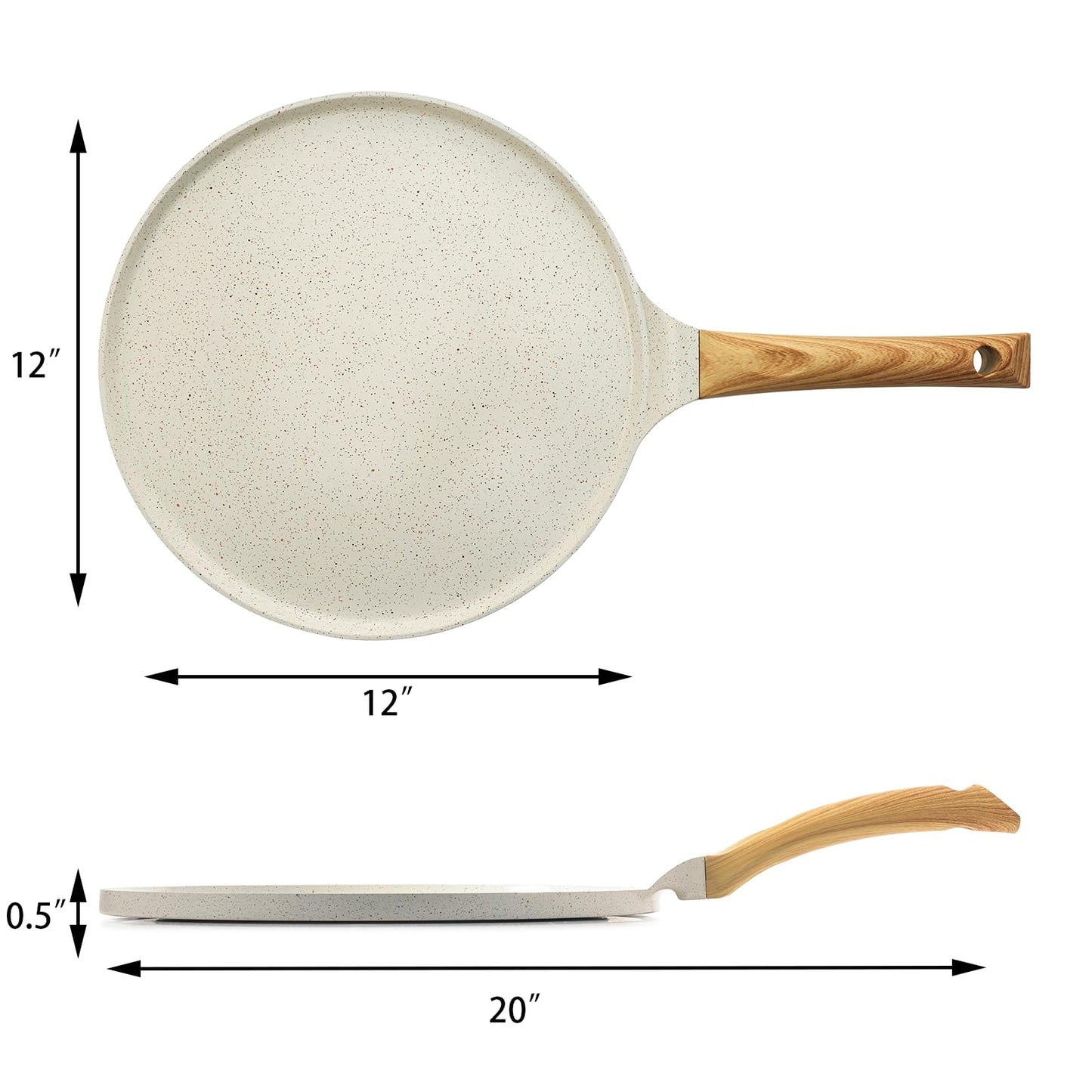 SENSARTE Nonstick Crepe Pan with Spreader, 10-Inch Natural Ceramic Coating Dosa Pan Pancake Flat Skillet Tawa Griddle with Stay-Cool Handle, Induction Compatible, PFOA Free (White)