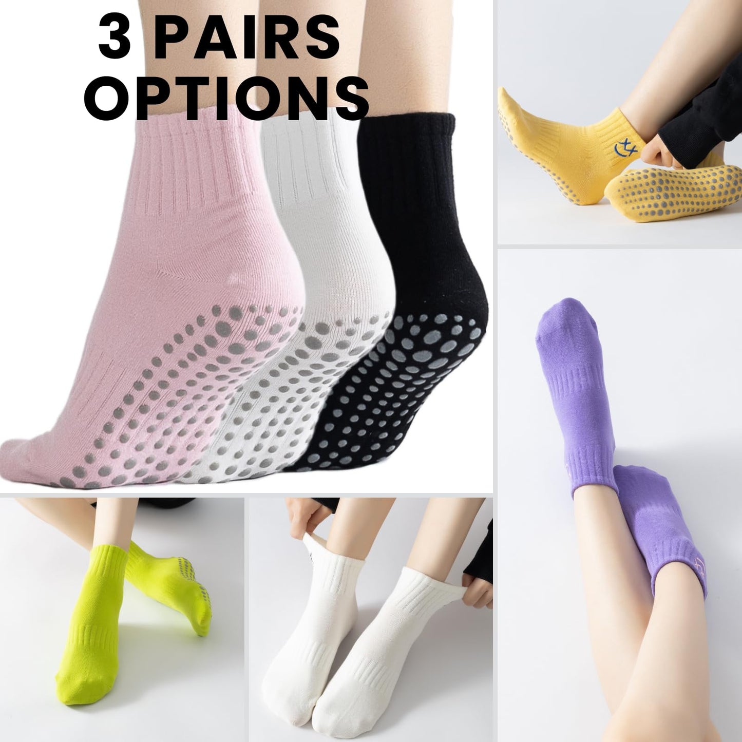 3 Packs Pilates Socks with Grips,Yoga Socks Barre Socks Non Slip Socks for Barre Ballet Barefoot Workout