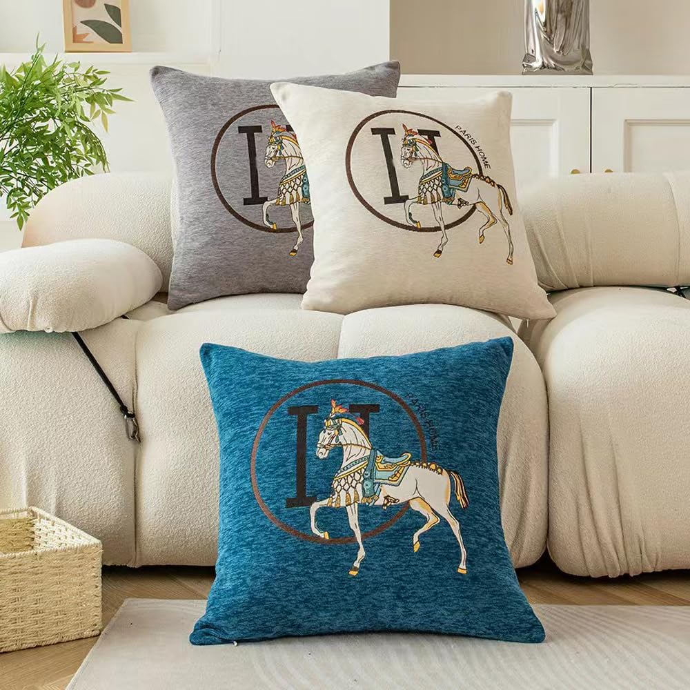 Croker Horse 18x18'' inches Throw Pillow Cushion Covers Set Pack of 2 Pcs - Luxury Horse Embroidery Modern Style Couch Sofa Pillow Cover for Living Room Bedroom (Orange)