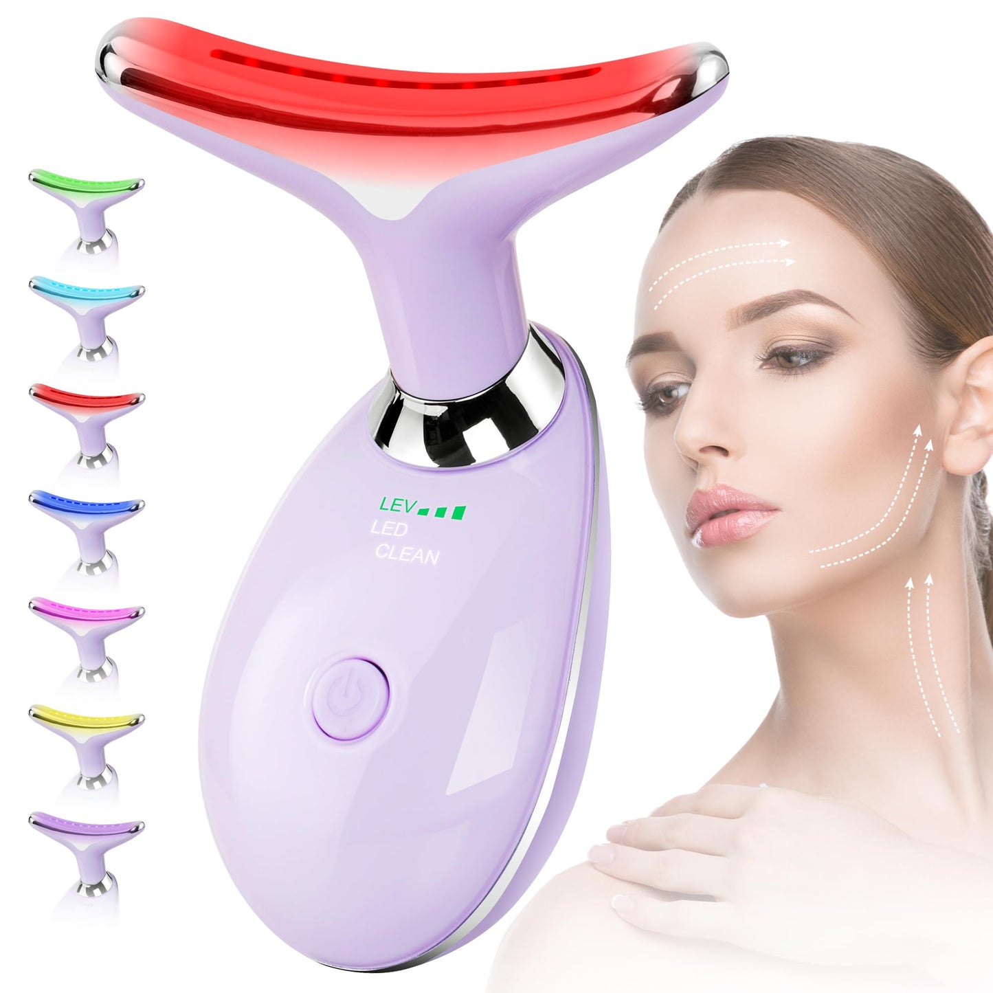 Facial Massager for Face and Neck, Red-Light-Therapy-for-Face and Neck, Face culpting Wand with 7 Color, at-Home Face Tool for Skin Care (Pink)