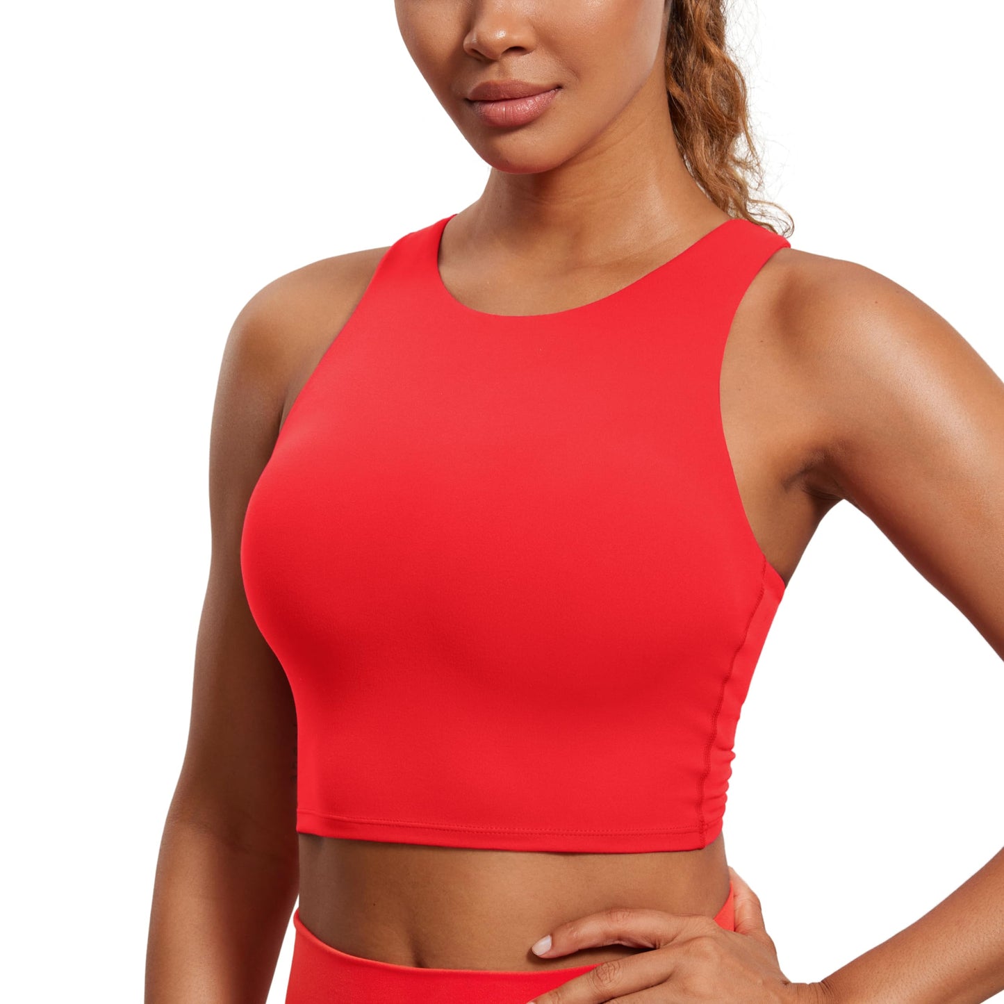 CRZ YOGA Butterluxe Racerback High Neck Longline Sports Bras for Women - Padded Workout Crop Tank Tops with Built in Bra