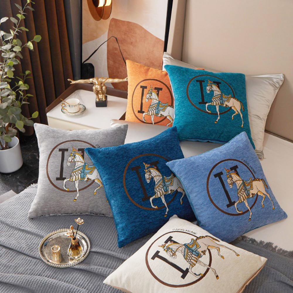 Croker Horse 18x18'' inches Throw Pillow Cushion Covers Set Pack of 2 Pcs - Luxury Horse Embroidery Modern Style Couch Sofa Pillow Cover for Living Room Bedroom (Orange)