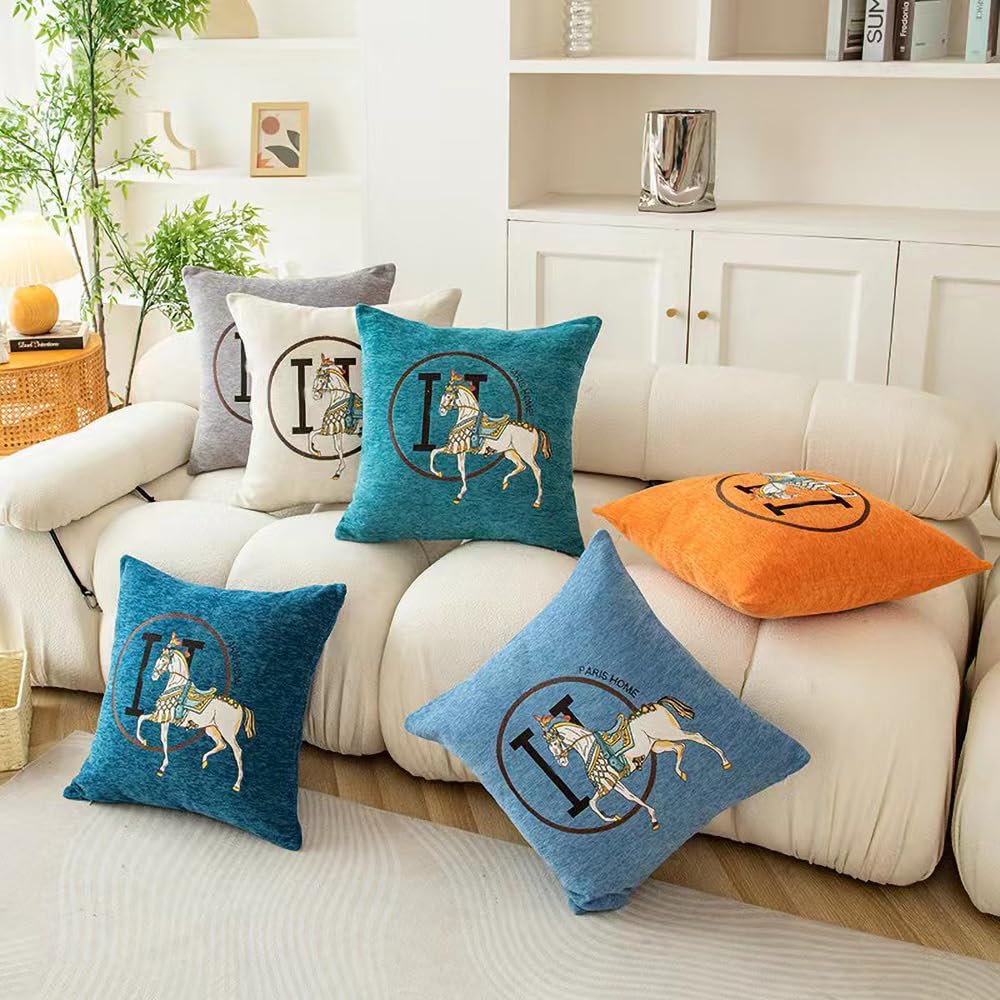 Croker Horse 18x18'' inches Throw Pillow Cushion Covers Set Pack of 2 Pcs - Luxury Horse Embroidery Modern Style Couch Sofa Pillow Cover for Living Room Bedroom (Orange)