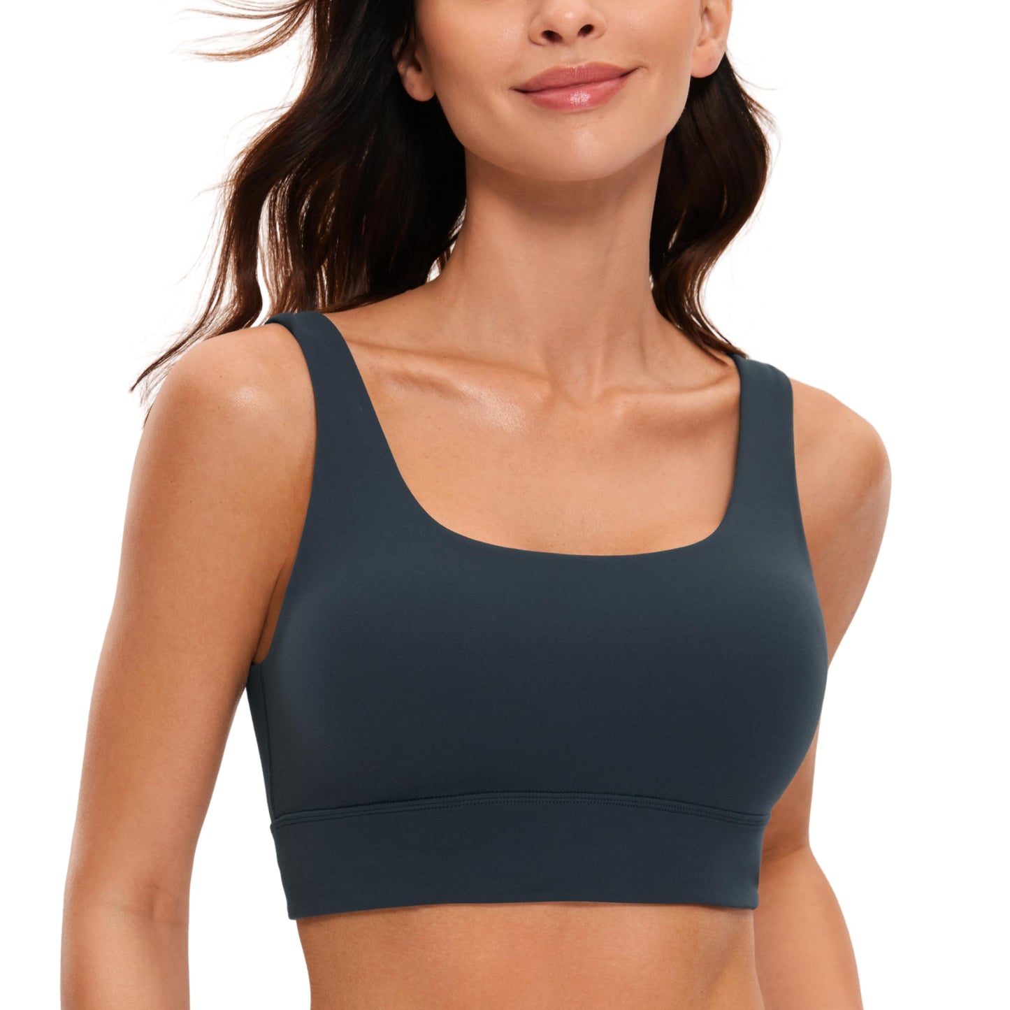 CRZ YOGA Butterluxe Womens U Back Sports Bra - Scoop Neck Padded Low Impact Yoga Bra Workout Crop Top with Built in Bra