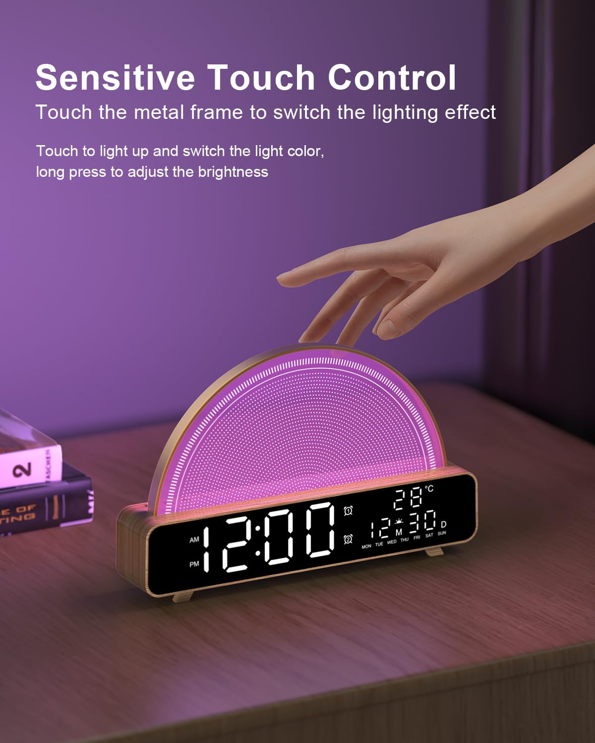 Sunrise Alarm Clock Wake Up Light with Sunrise Simulation White Noise Machine Touch Control Bedside Lamps Colors Atmosphere Lamp 30/60/90 Sleep Timer 13 Nature Sounds