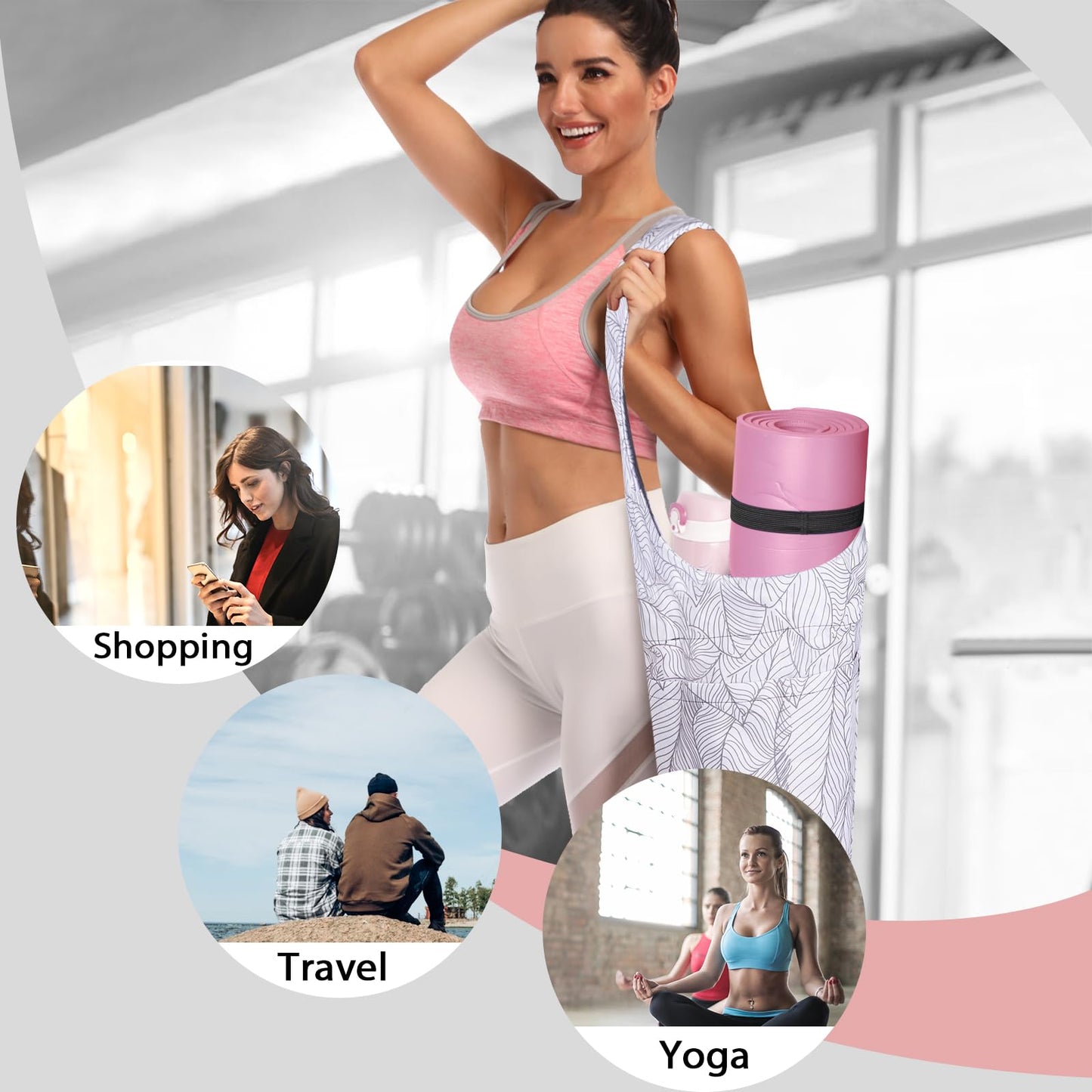 IwIeIaIrI Yoga Mat Bag with Large Size Pocket and Zipper Pocket，Yoga Bag Adjustable Shoulder Strap- Holds More Yoga Accessories