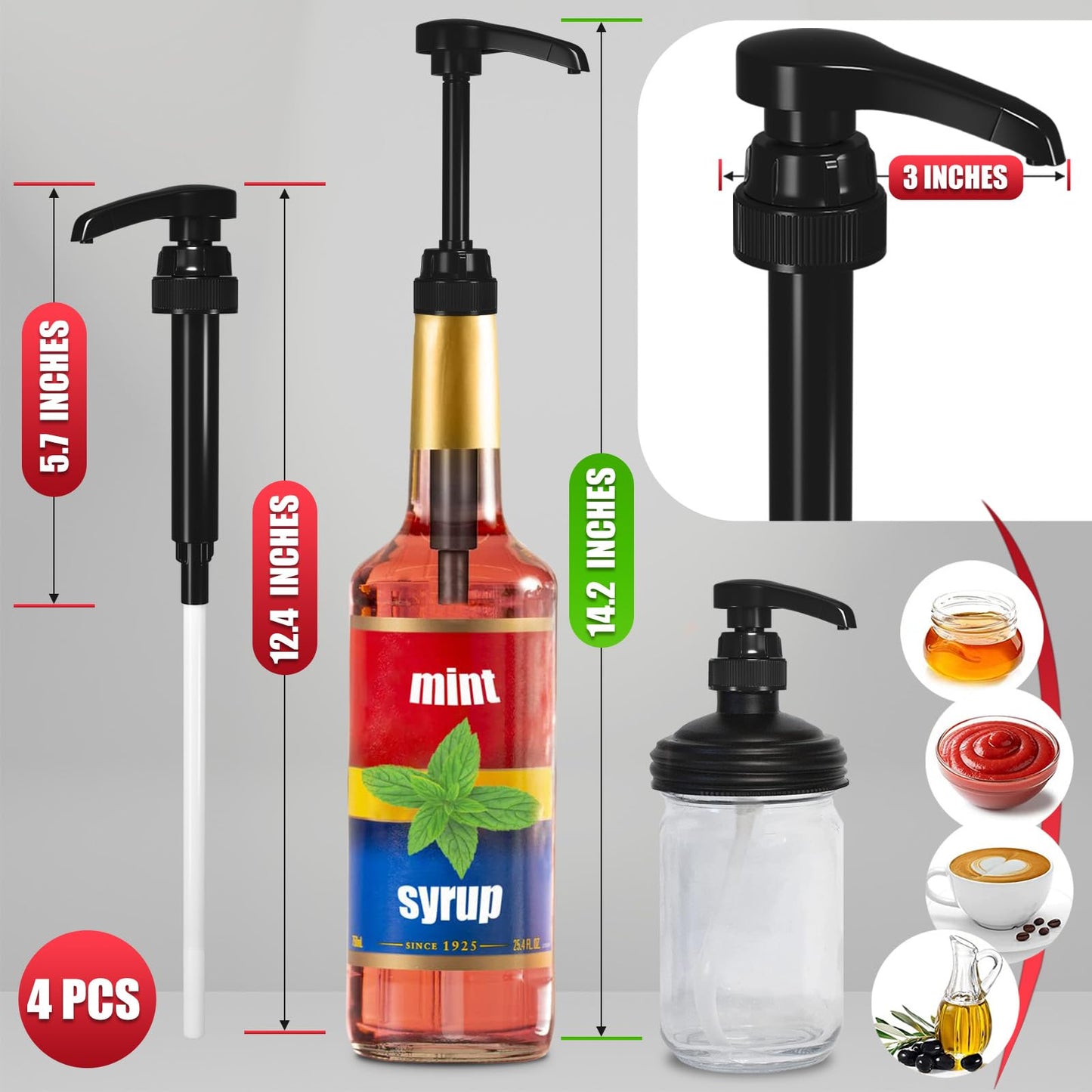 4Pcs Coffee Syrup Pump Dispenser - Coffee Syrup Pumps Torani Syrup Pump for Syrup Bottle Pumps for Coffee Syrup Bottle Coffee Pumps for Syrup Bottle - Skinny Syrup Pump for Bottle Syrup Dispenser Pump