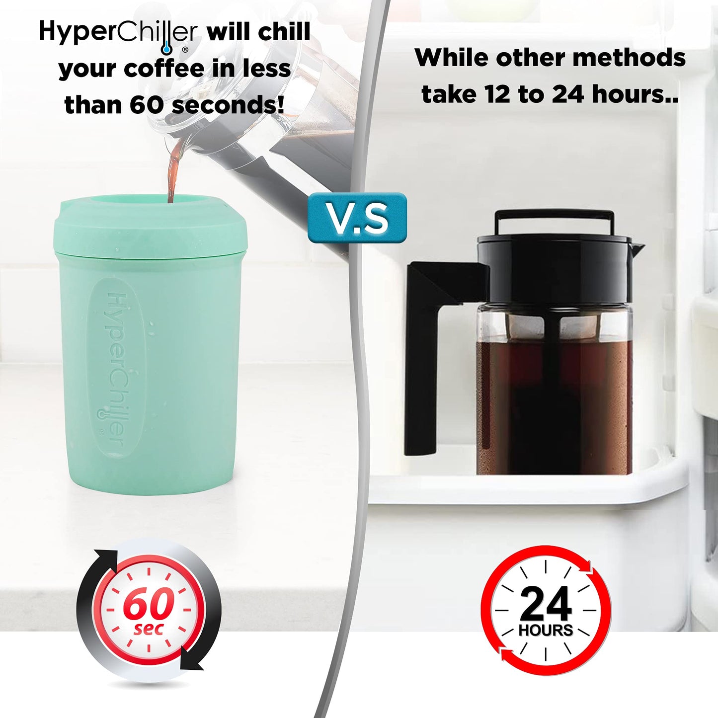 HyperChiller HC3 Patented Iced Coffee/Beverage Cooler, NEW, IMPROVED,STRONGER AND MORE DURABLE! Ready in One Minute, Reusable for Iced Tea, Wine, Spirits, Alcohol, Juice, 12.5 Oz, Black