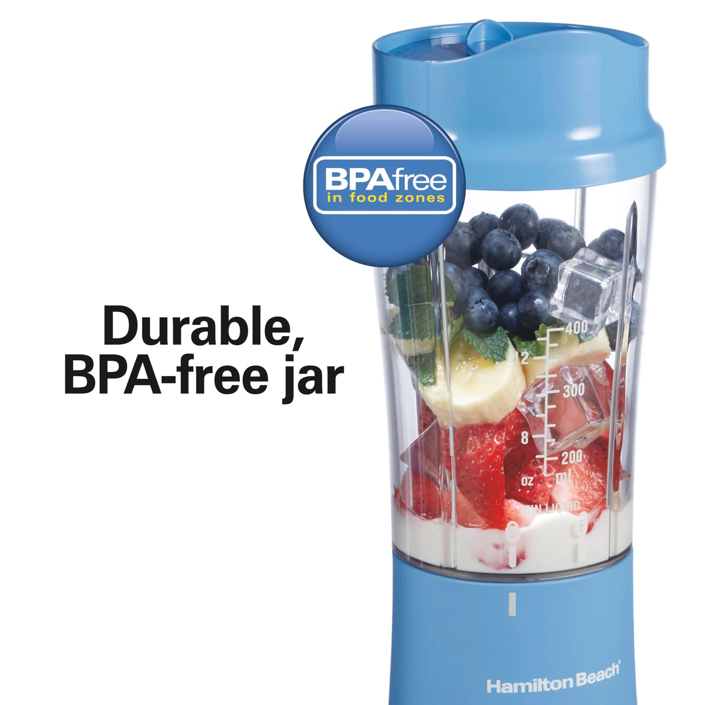 Hamilton Beach Portable Blender for Shakes and Smoothies with 14 Oz BPA Free Travel Cup and Lid, Durable Stainless Steel Blades for Powerful Blending Performance, Coral (51171)